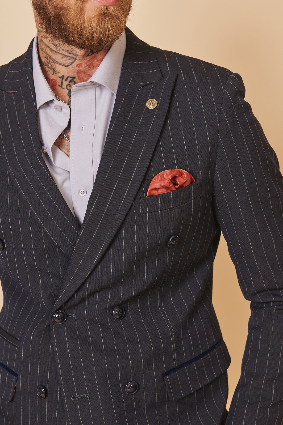 Premium Navy Pinstripe Double Breasted Suit for Men - The WHU Collection (Inspired by Danny Ings) - Perfect for Weddings, Business Meetings & Formal Events