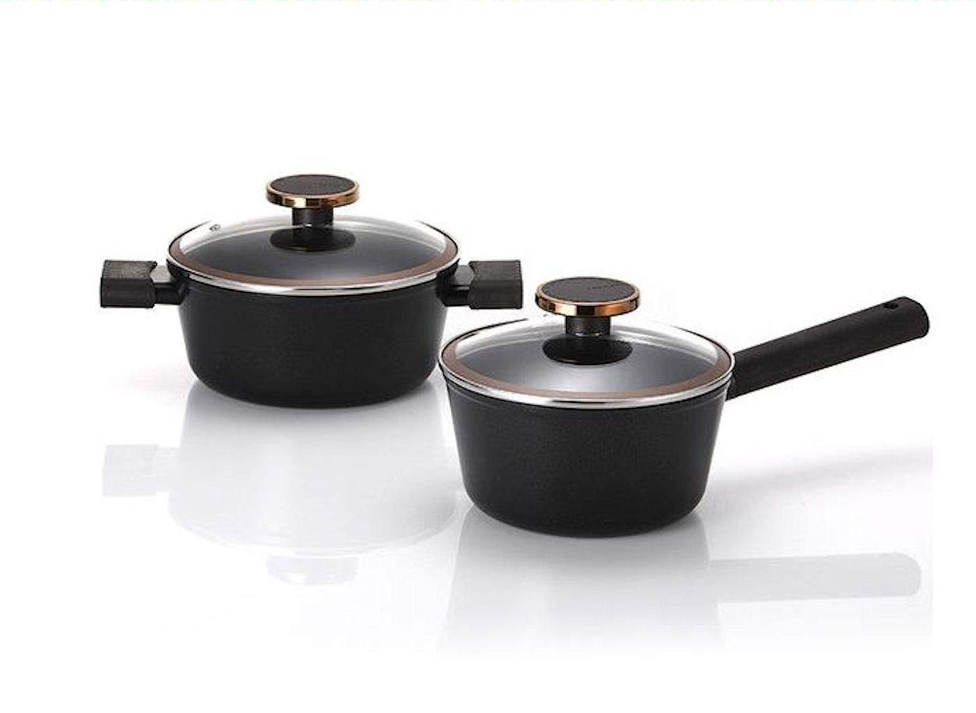 Neoflam IH Induction & Gas Stove Compatible Ceramic Stock Pot Cookware Set - 4-Piece Black Nonstick Kitchen Pot for Soups, Stews & Pasta | Perfect for Home Cooking & Restaurant Use