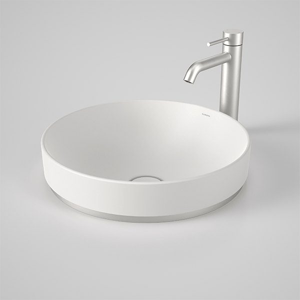 Caroma Liano II 400mm Round Inset Bathroom Sink - Matte White Porcelain - Perfect for Modern Vanities & Small Bathroom Designs