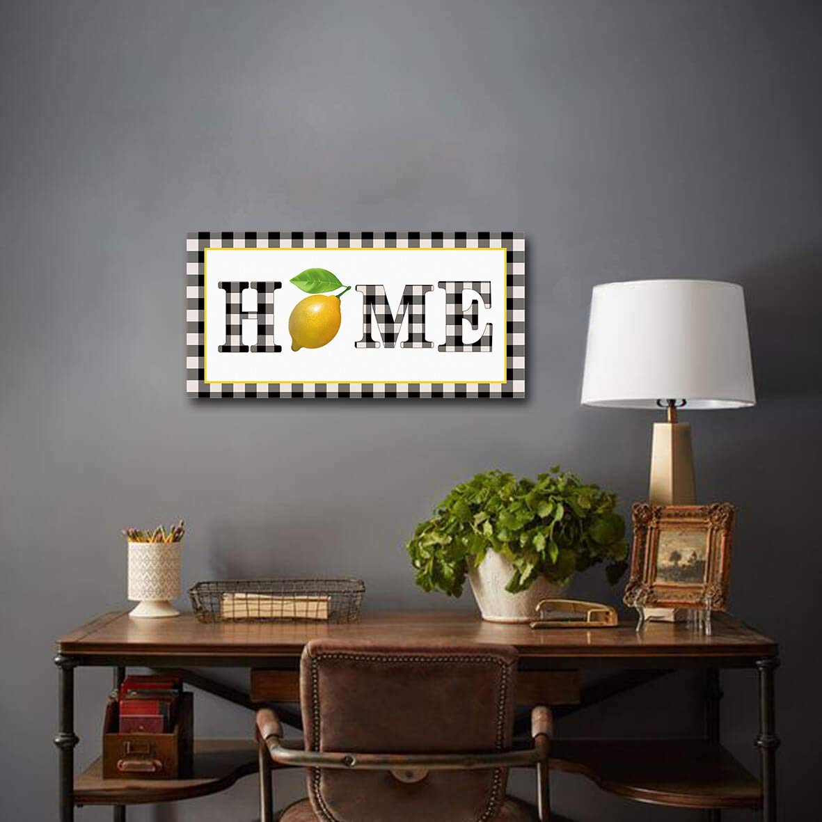 Lemon Kitchen Wall Art - Black and White Buffalo Plaid Summer Lemon Print Painting - 16x32 Inch Farmhouse Decor for Bedroom, Living Room & Bathroom - Perfect for Kitchen Backsplash, Dining Room Accent Wall and Bathroom Decor