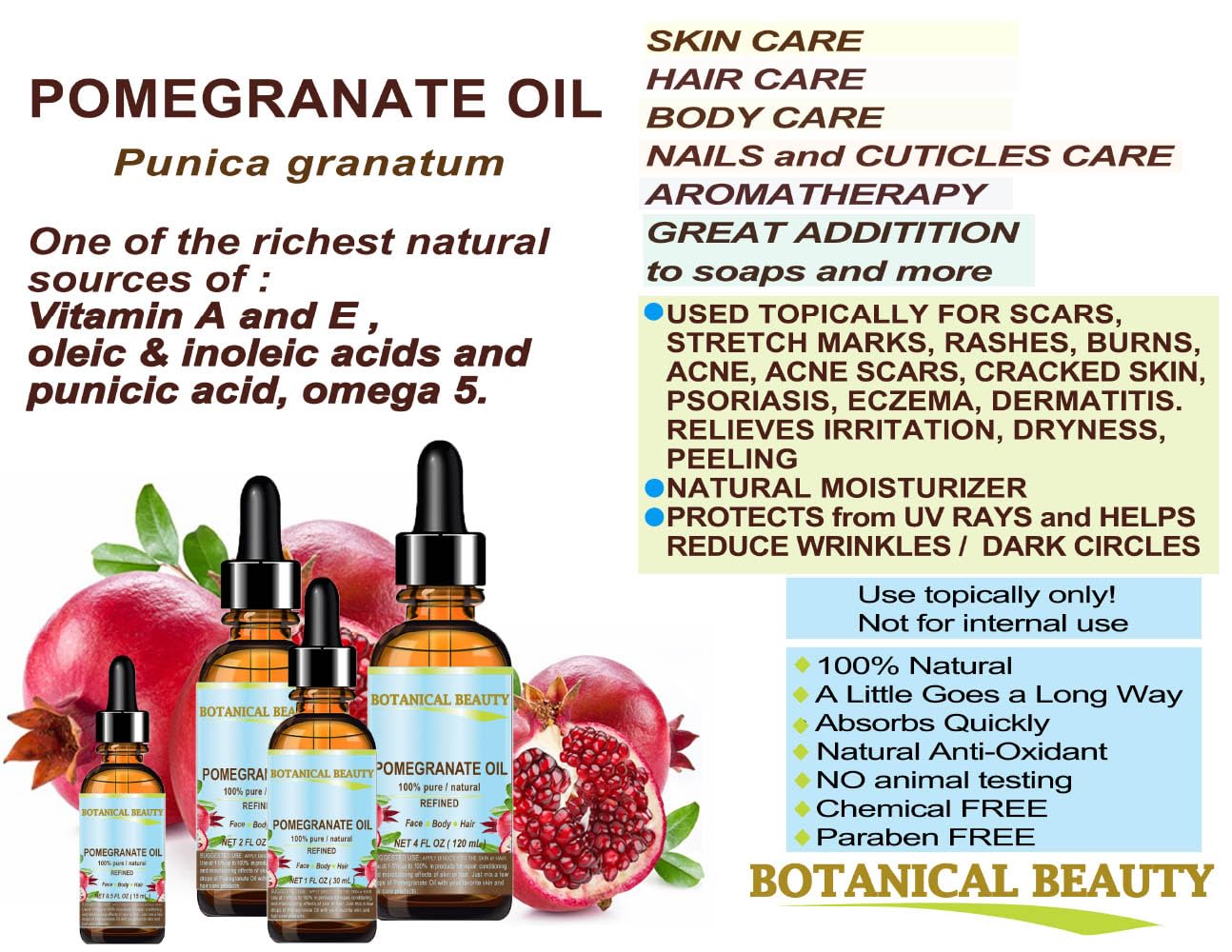 100% Pure Pomegranate Seed Oil - Cold Pressed & Refined, 1 Fl Oz (30ml) for Face, Skin, Hair & Nails Care | Rich in Vitamin C | Natural Carrier Oil for Moisturizing, Anti-Aging & DIY Beauty Recipes | Perfect for Dry Skin, Hair Treatment & Massage Therapy