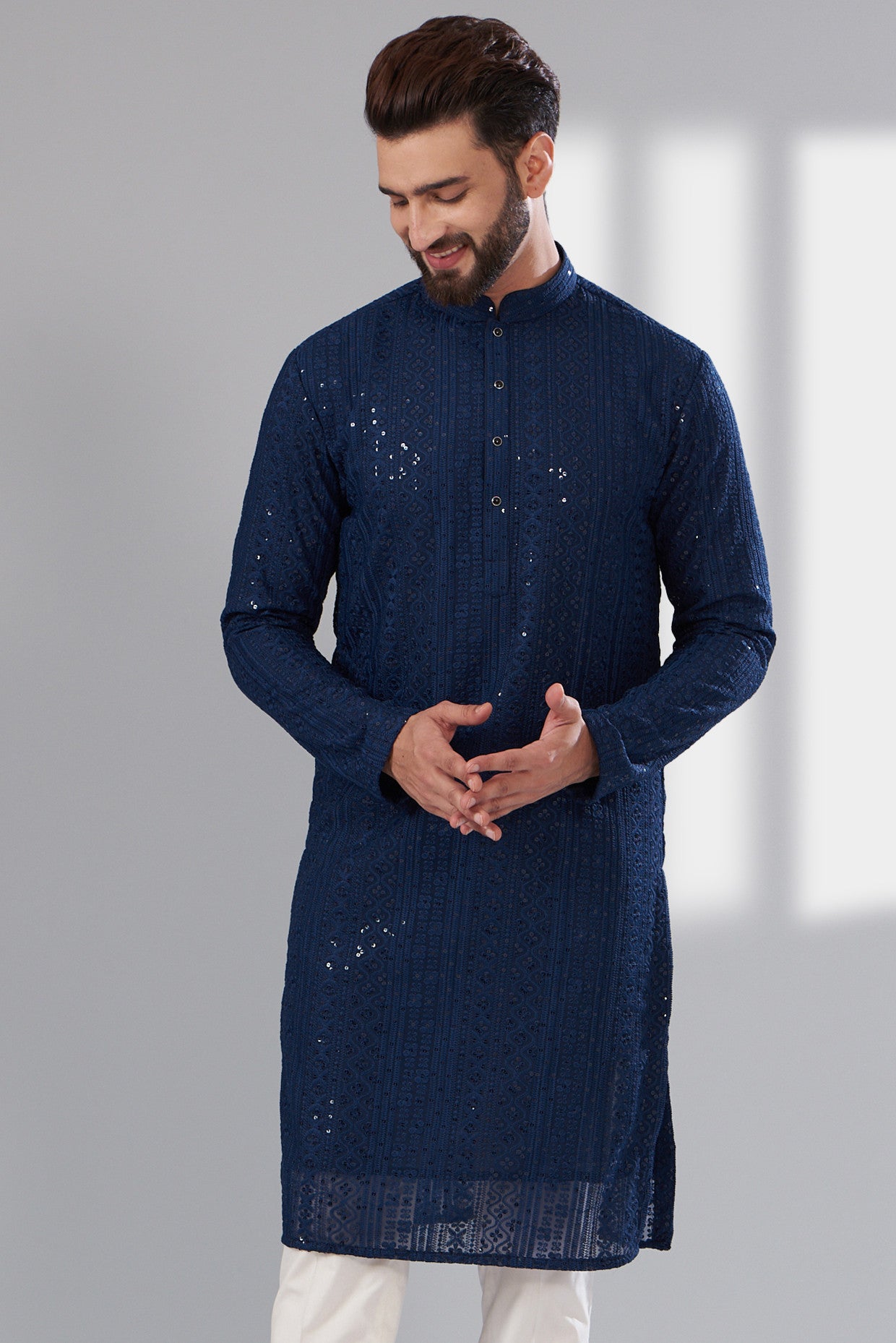 Elegant Navy Blue Chikankari Kurta for Women | Handcrafted Indian Embroidered Tunic | Perfect for Festivals, Weddings & Casual Wear