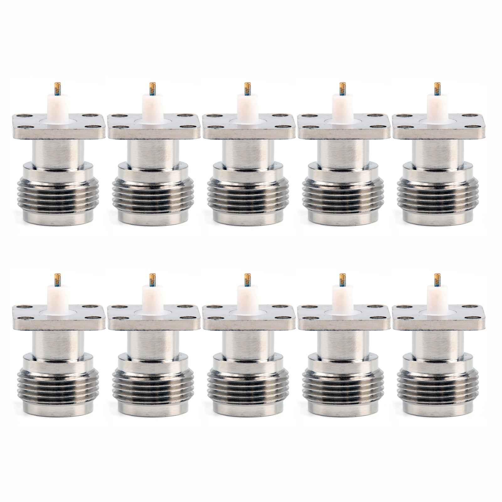 10Pcs N Female Jack Connector 4 Hole 17.5mm Flange PTFE Solder Panel Mount for RF Antenna & Coaxial Cable Applications