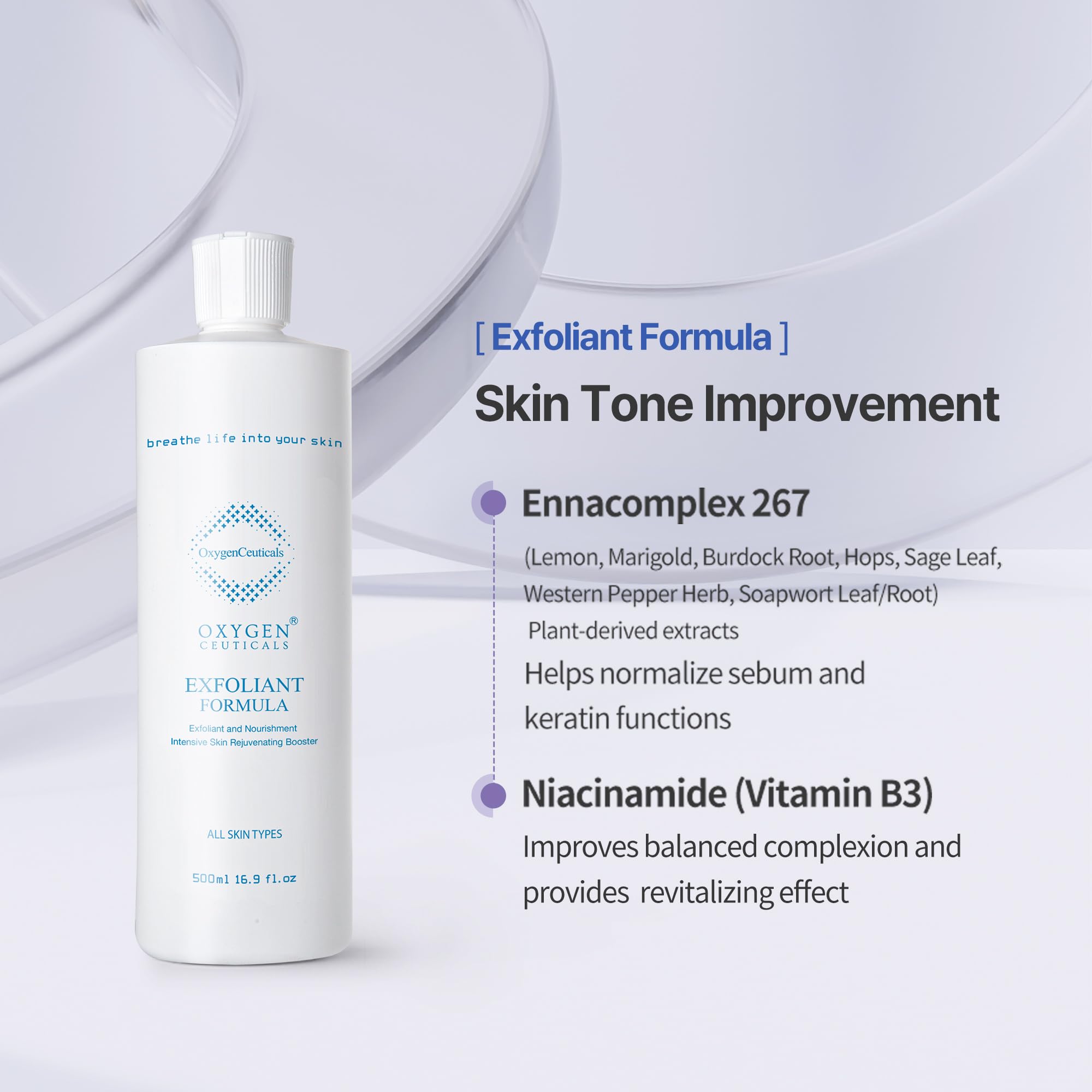 Professional Oxygen Facial Serum - 500ml/1.69oz Liquid Exfoliant Formula for Deep Cleansing & Skin Renewal | Spa & At-Home Facial Treatment