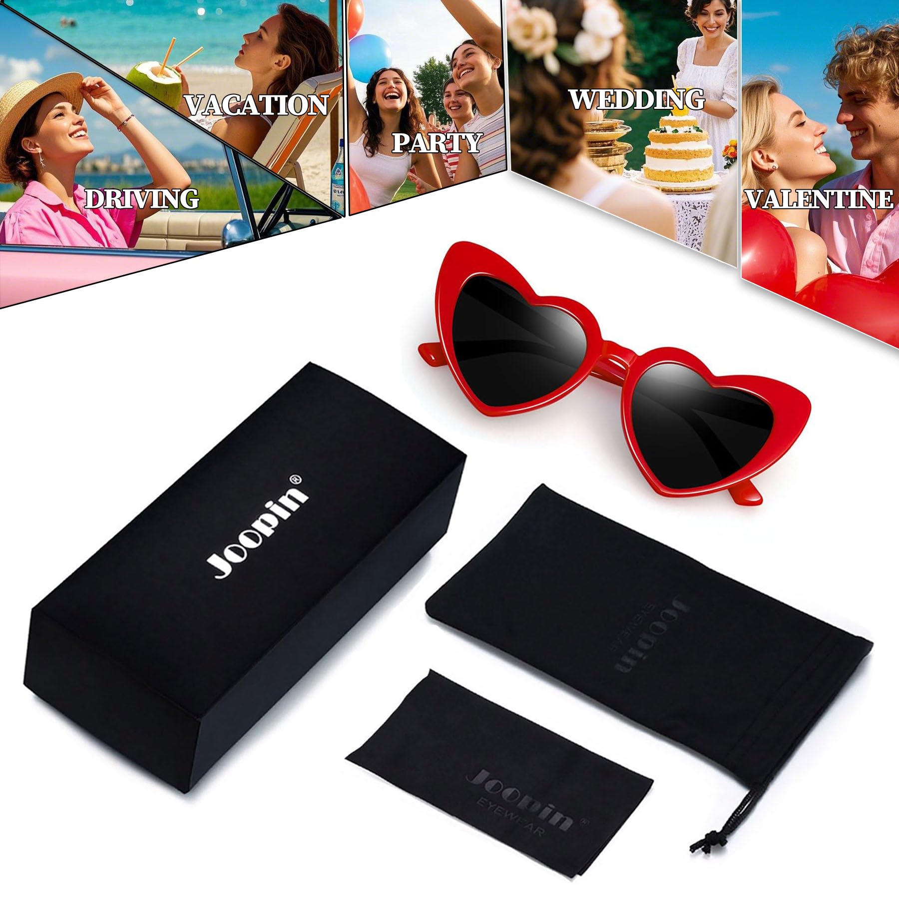 Joopin Trendy Heart Sunglasses for Women - Retro Heart Shaped UV Protection Sunglasses - Dark Lens Fashion Shades for Rave, Costume & Summer Outdoor Activities