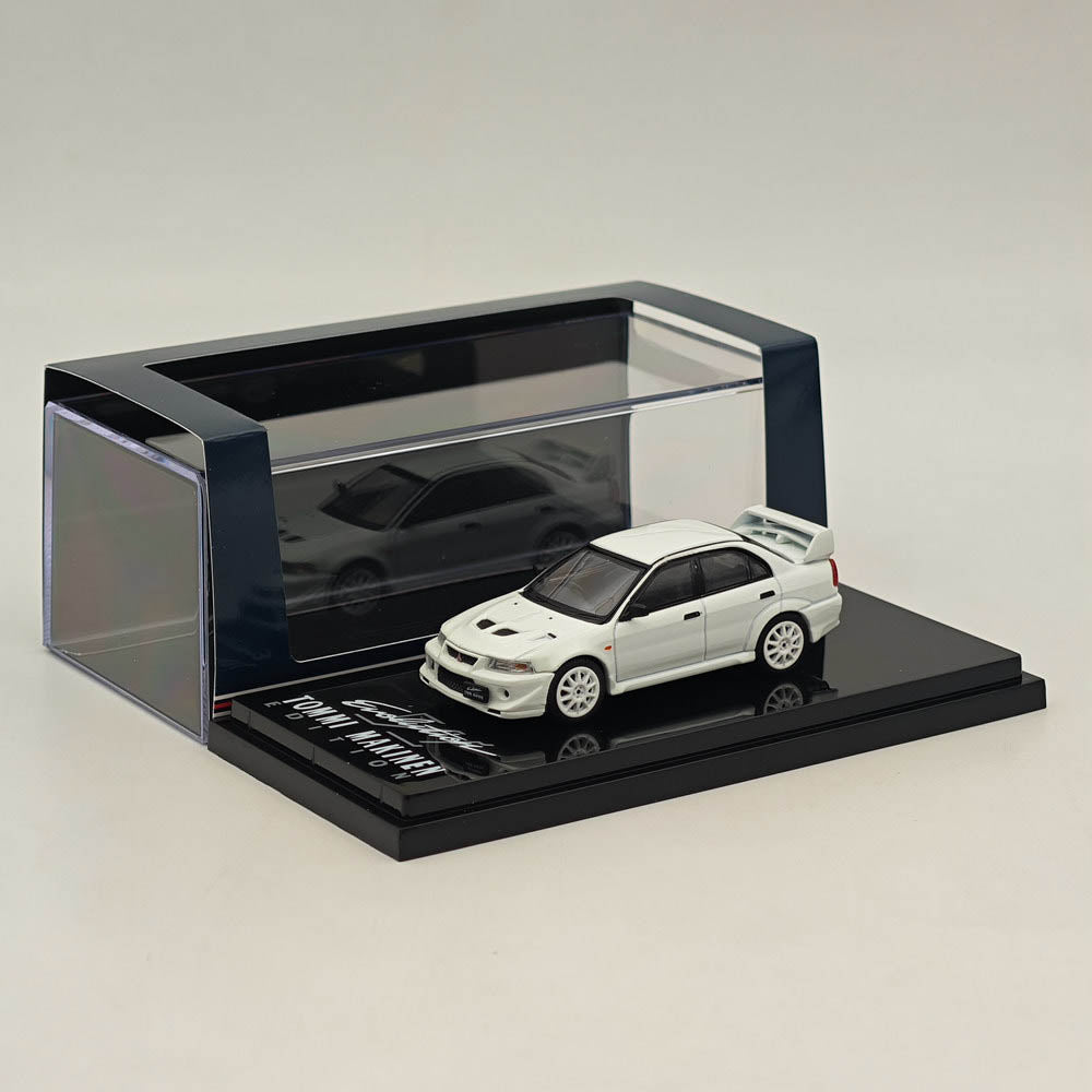 1/64 Scale Mitsubishi Lancer RS Evolution VI T.M.E Diecast Model Car - White | Hobby Japan HJ643033AW | Collectible Toy Car for Display & Racing Simulation