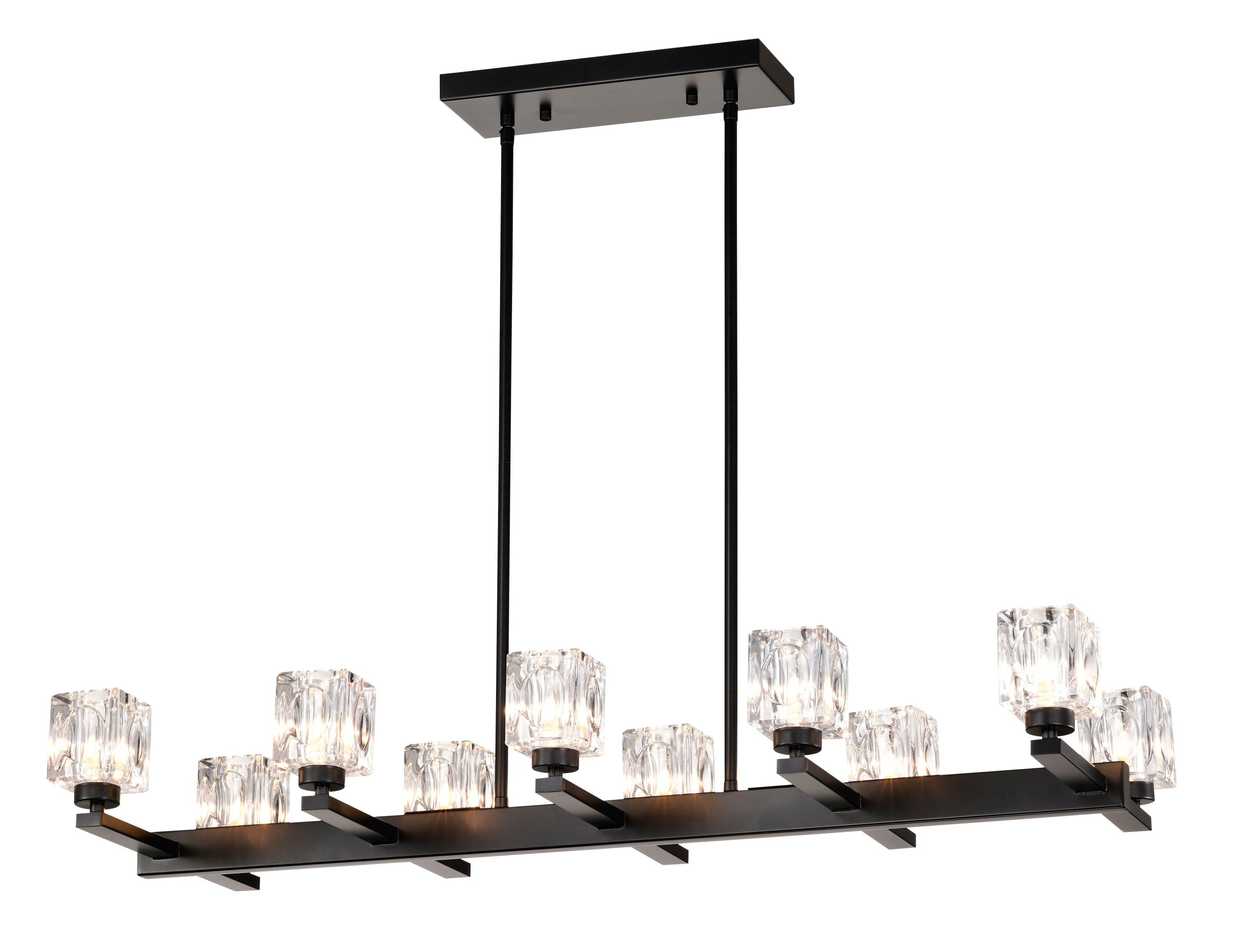 10-Light Black Farmhouse Linear Chandelier - Modern Crystal Pendant Lighting for Dining Room, Kitchen Island, Bar & Long Table - G9 Bulb Compatible (10xG9, Max 40W) - Perfect for Rustic, Industrial & Contemporary Home Decor