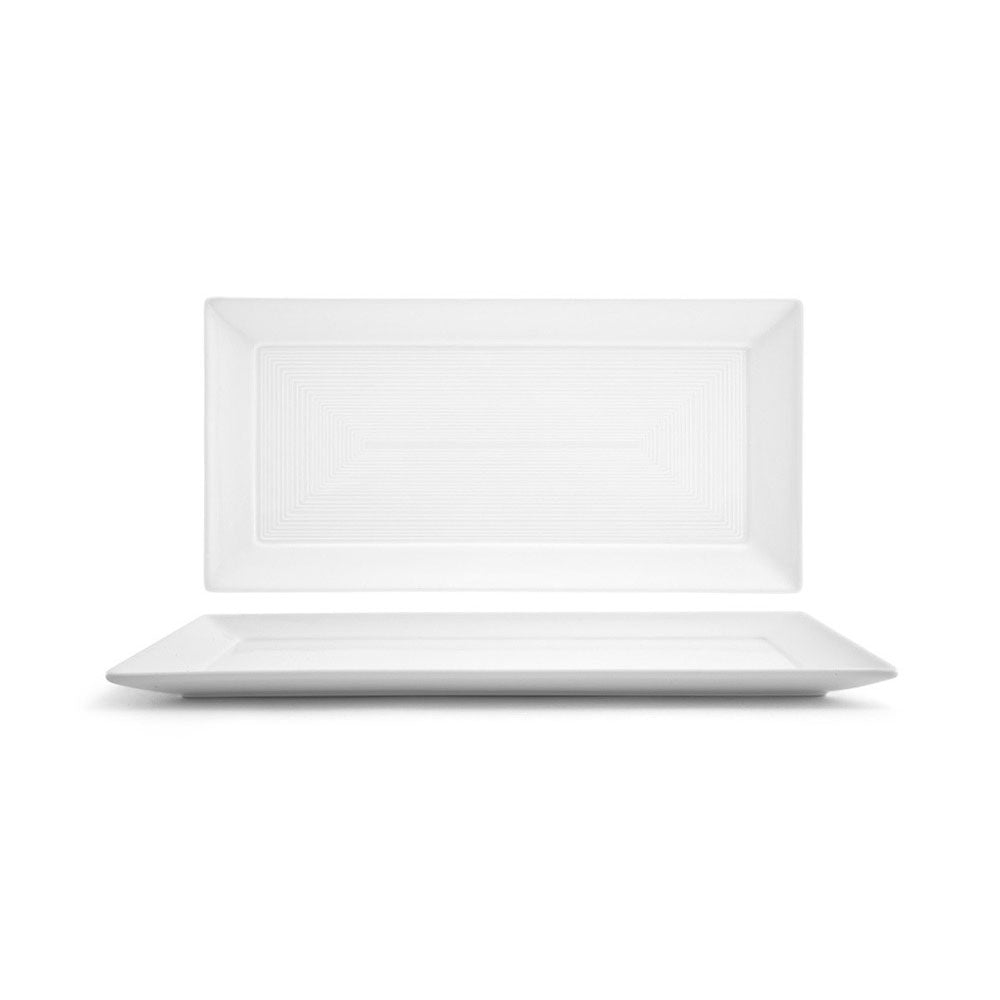 FOH Spiral Rectangle Plate - 14 x 7 Inches White Ceramic Dinnerware for Modern Dining | Perfect for Restaurants, Catering & Home Entertaining