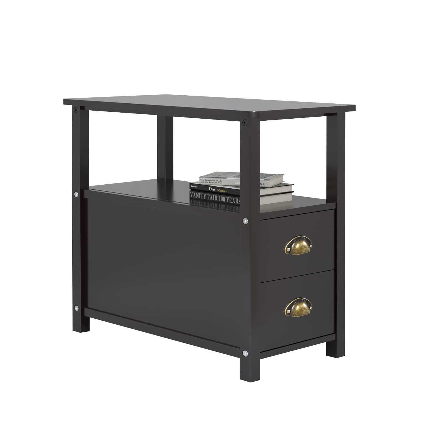 4 EVER WINNER Narrow End Table - Small Side Table for Living Room, Bedroom Nightstand with Drawer - Space Saving Furniture for Apartments - Espresso Finish - Perfect for Small Spaces, Studio Apartments & Cozy Corners