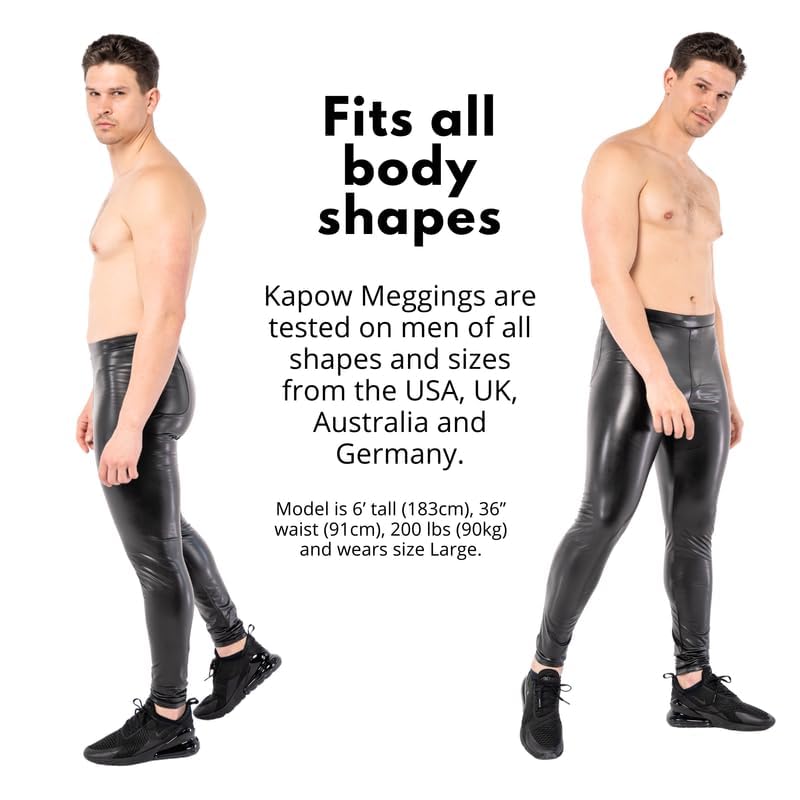 Kapow Meggings Berlin Vegan Faux Leather Men's Leggings (Medium) - Stretchable Leather-Look Leggings for Men - Perfect for Gym, Yoga, Festivals & Night Out