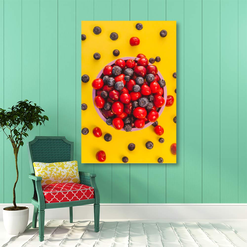 Summer Cherries Canvas Wall Art - 32x48 Inch Framed Painting Print for Bedroom & Living Room Decor | Modern Home Wall Decorations | Perfect for Housewarming Gifts & Interior Design