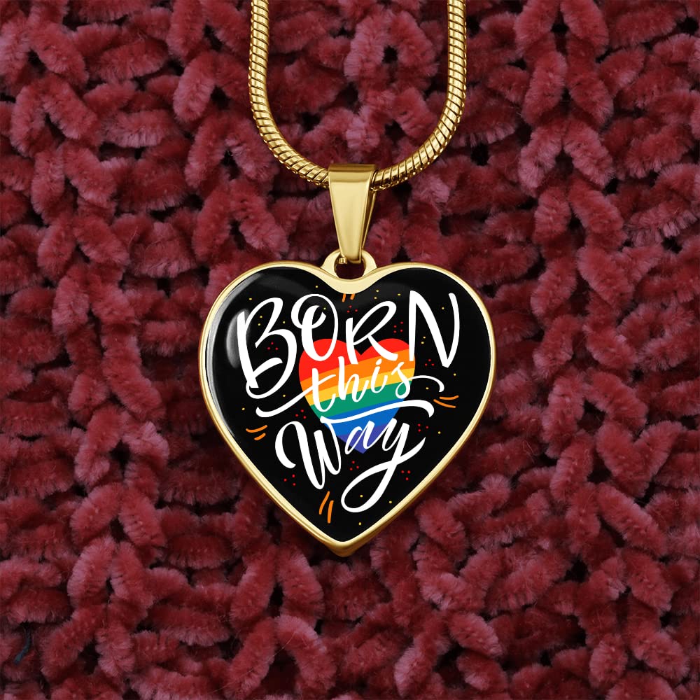 Customized Born This Way Pride Necklace - Heart Pendant with Gift Box | Rainbow LGBTQ+ Jewelry for Gay, Lesbian & Bisexual Pride | Perfect Gift for Pride Month, Couples & Special Occasions