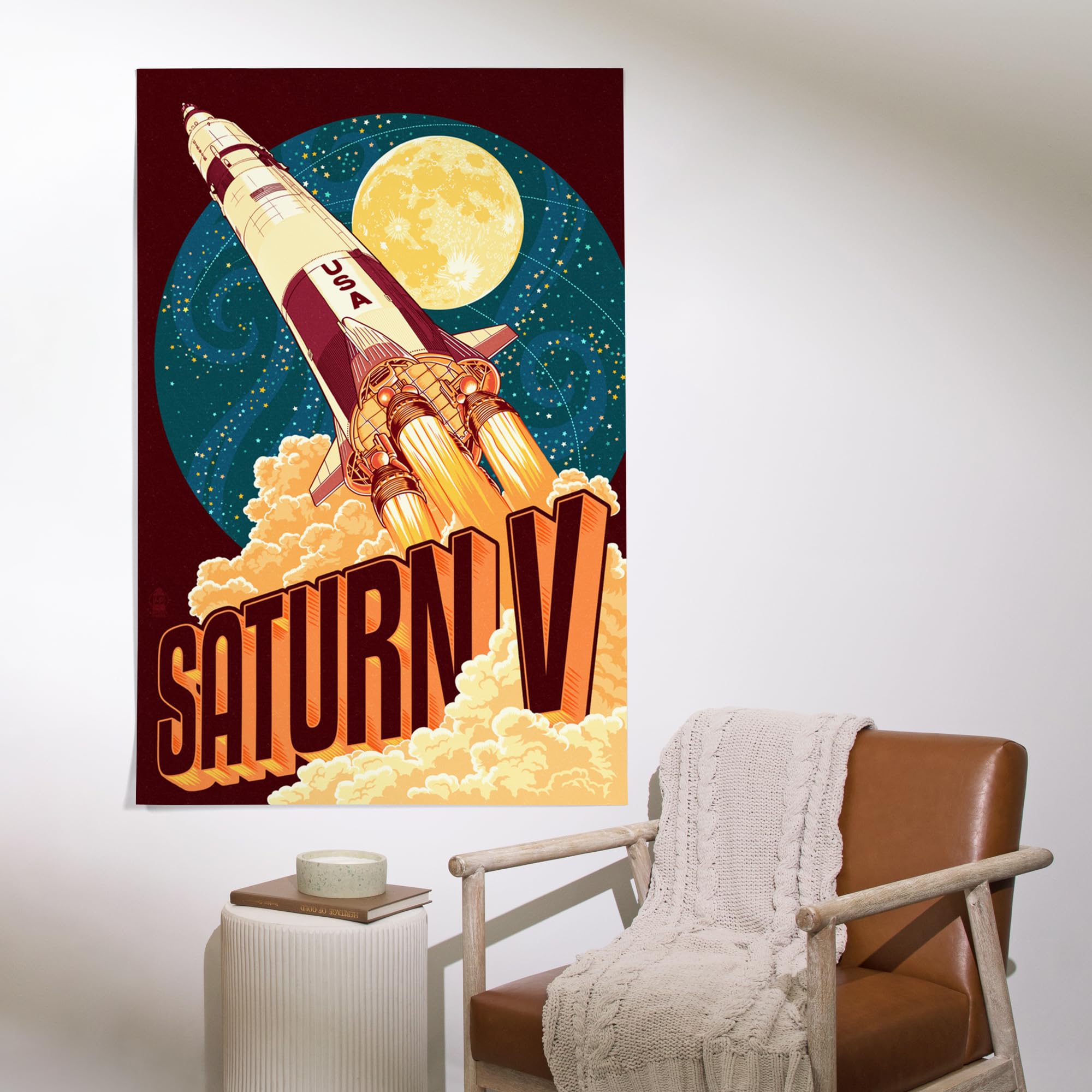 Lantern Press 36x54 Inch Giclee Art Print - Saturn V Stylized Wall Decor for Living Room, Bedroom & Office | Premium Canvas Painting for Space Enthusiasts & NASA Fans