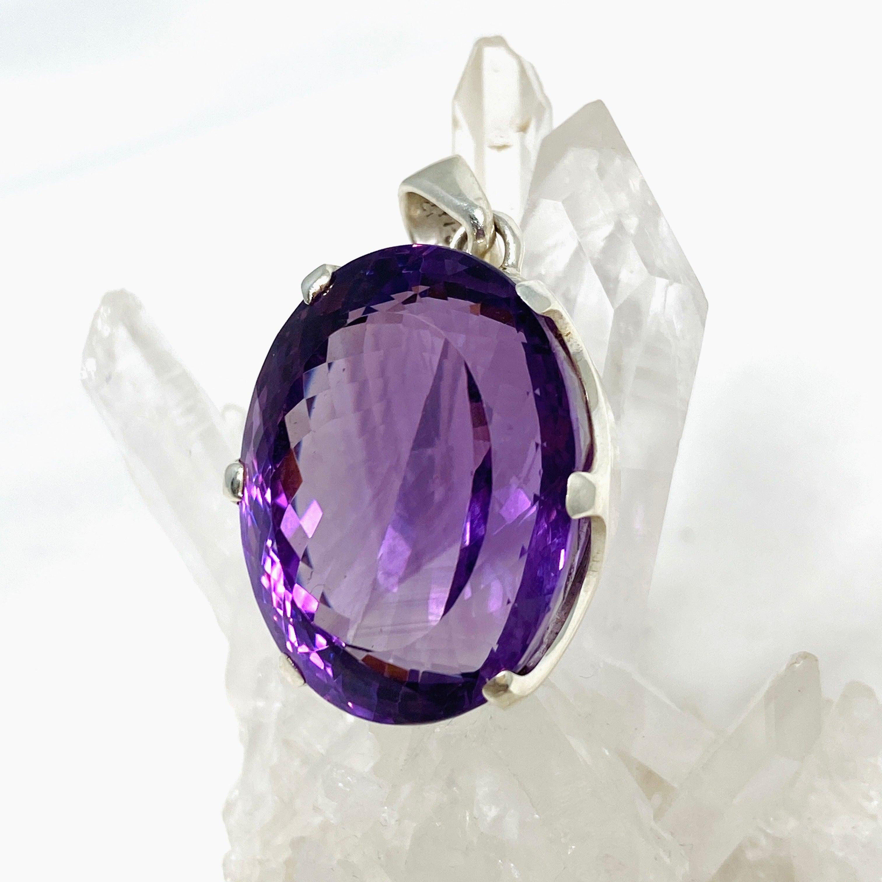 Natural Amethyst Faceted Oval Pendant Necklace for Women - Elegant Purple Gemstone Jewelry Gift for Birthday, Anniversary & Special Occasions