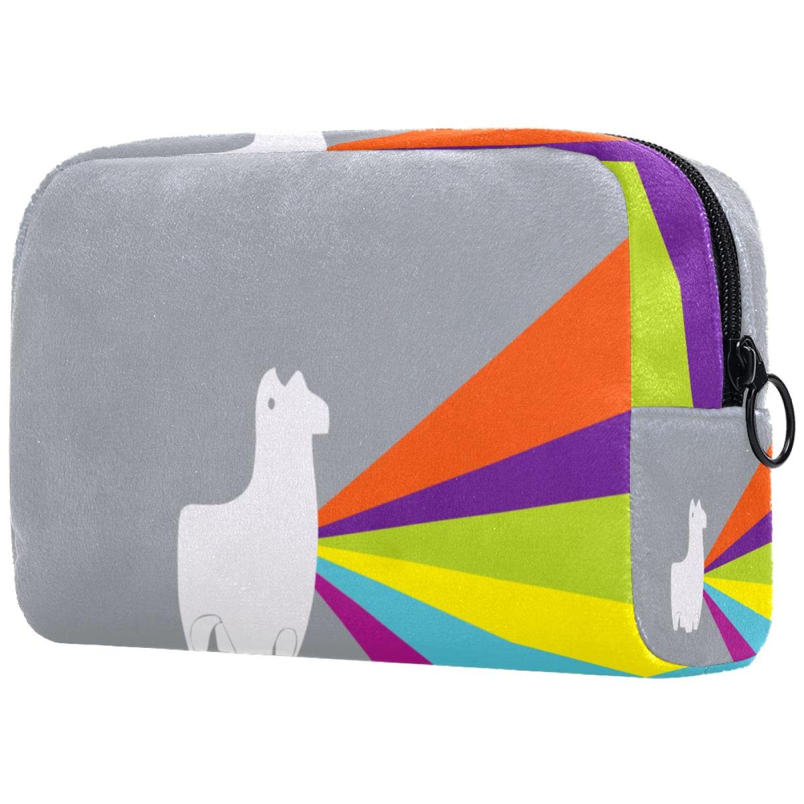 Portable Makeup Bag Travel Organizer with Brush Holder - Alpaca Design for Cosmetics Storage