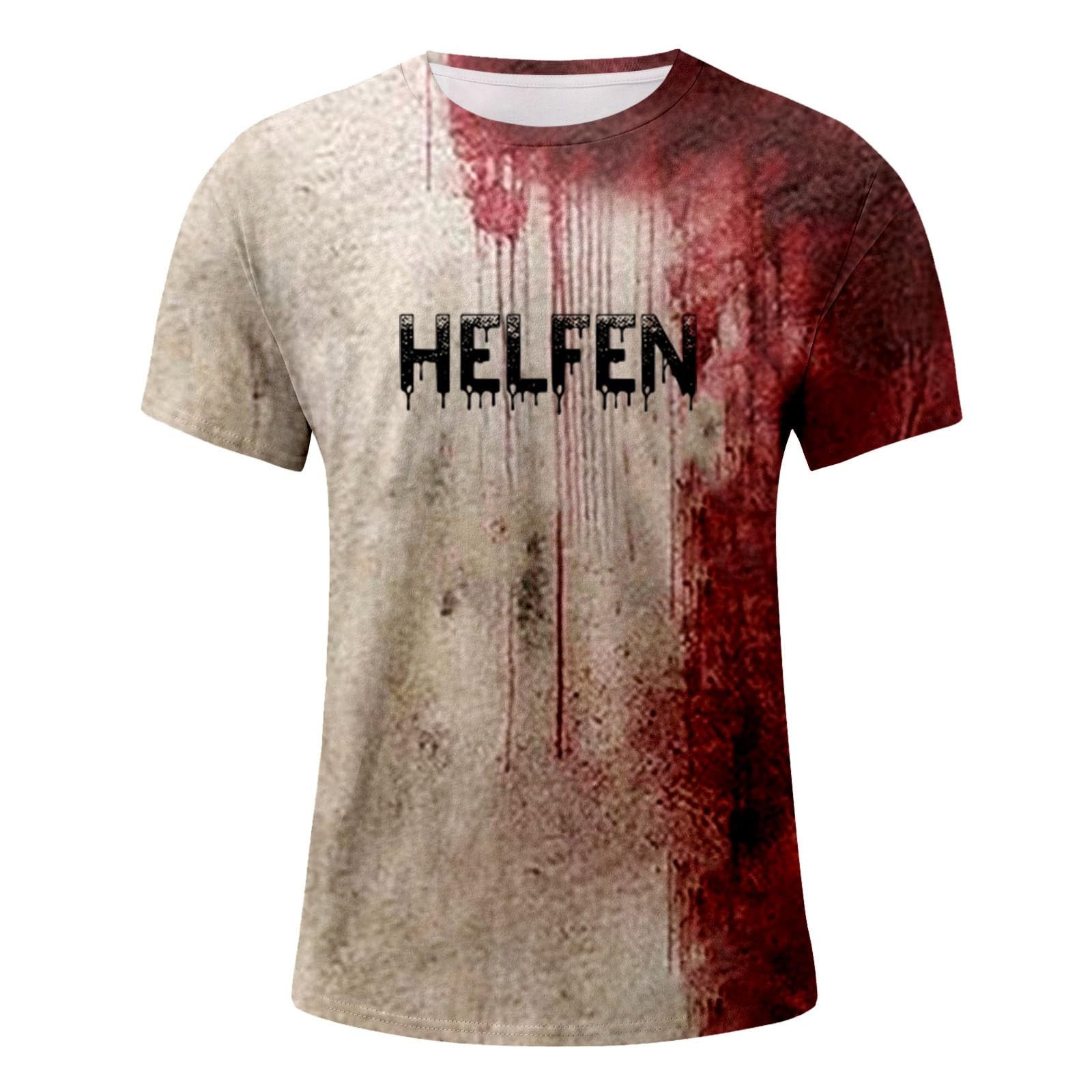 Halloween Blood Splatter T-Shirt for Men - 2024 New Horror Funny Bloodstained Shirt, Beige X-Large - Perfect for Halloween Parties, Cosplay & Horror Movie Nights