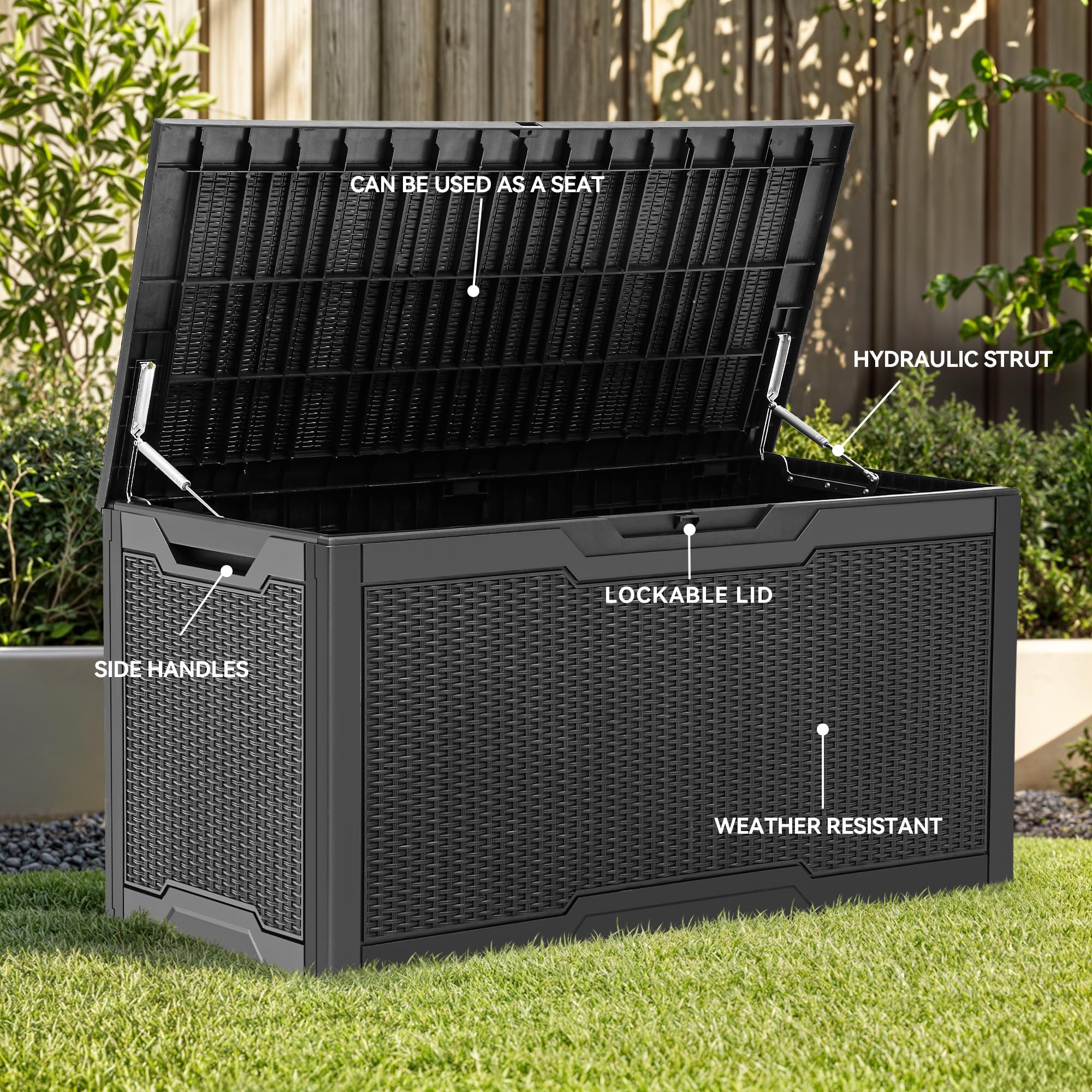YITAHOME 100 Gallon Large Resin Deck Box - Outdoor Storage Box for Patio Furniture, Cushions, Garden Tools & Pool Supplies - Waterproof & Lockable (Black) - Perfect for Backyard, Deck, and Poolside Organization