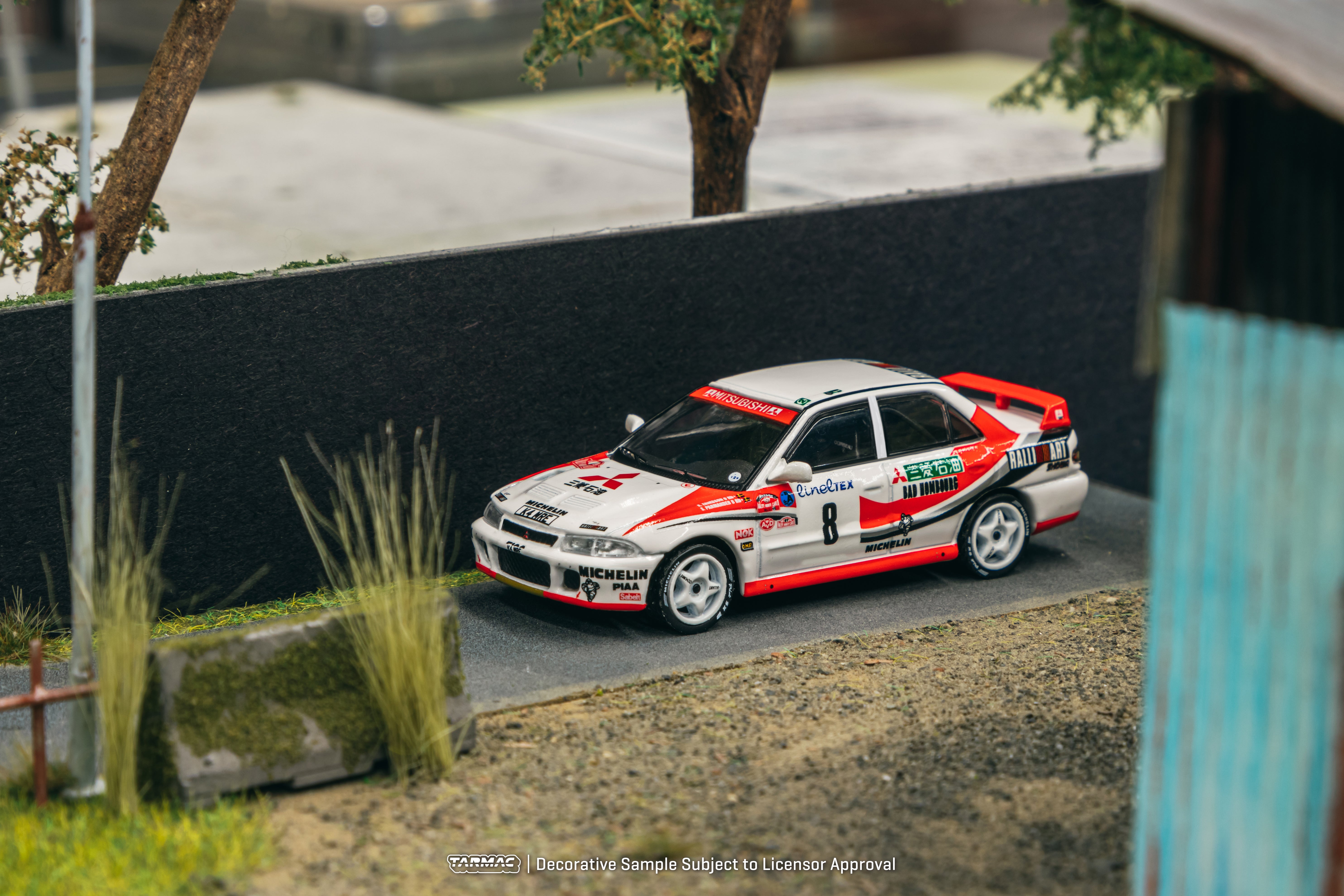 Tarmac Works 1/64 Scale Mitsubishi Lancer Evolution Rallye Monte Carlo 1993 #8 Diecast Model Car - Collectible Miniature for Racing Fans & Display Enthusiasts