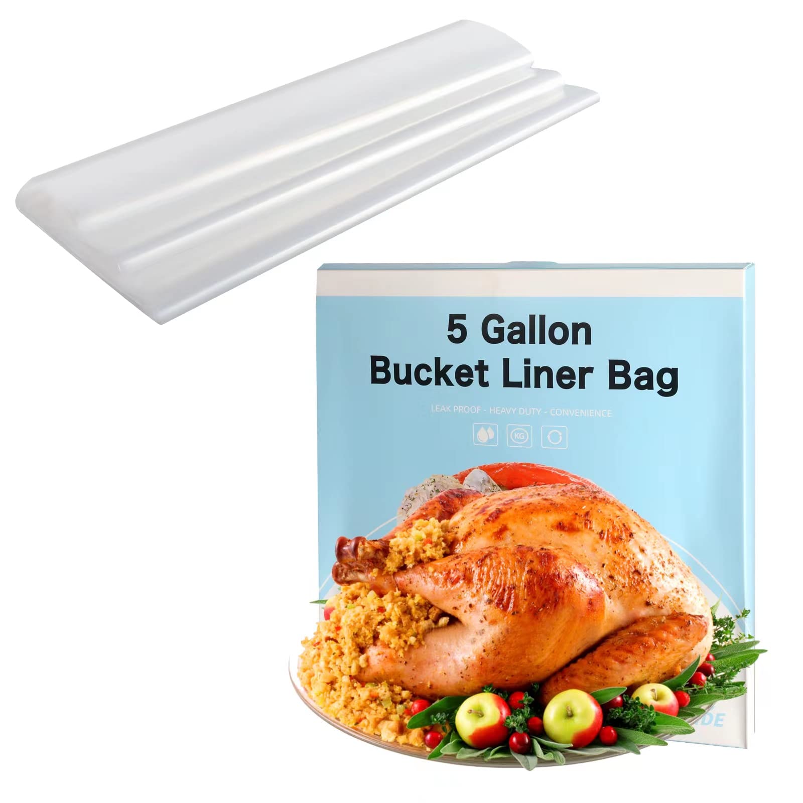 5 Gallon Food Grade Bucket Liner Bags - BPA Free Brine Bags for Marinating Turkey, Chicken & Poultry (16 Pack) | Perfect for Holiday Cooking, Meat Curing & Food Storage