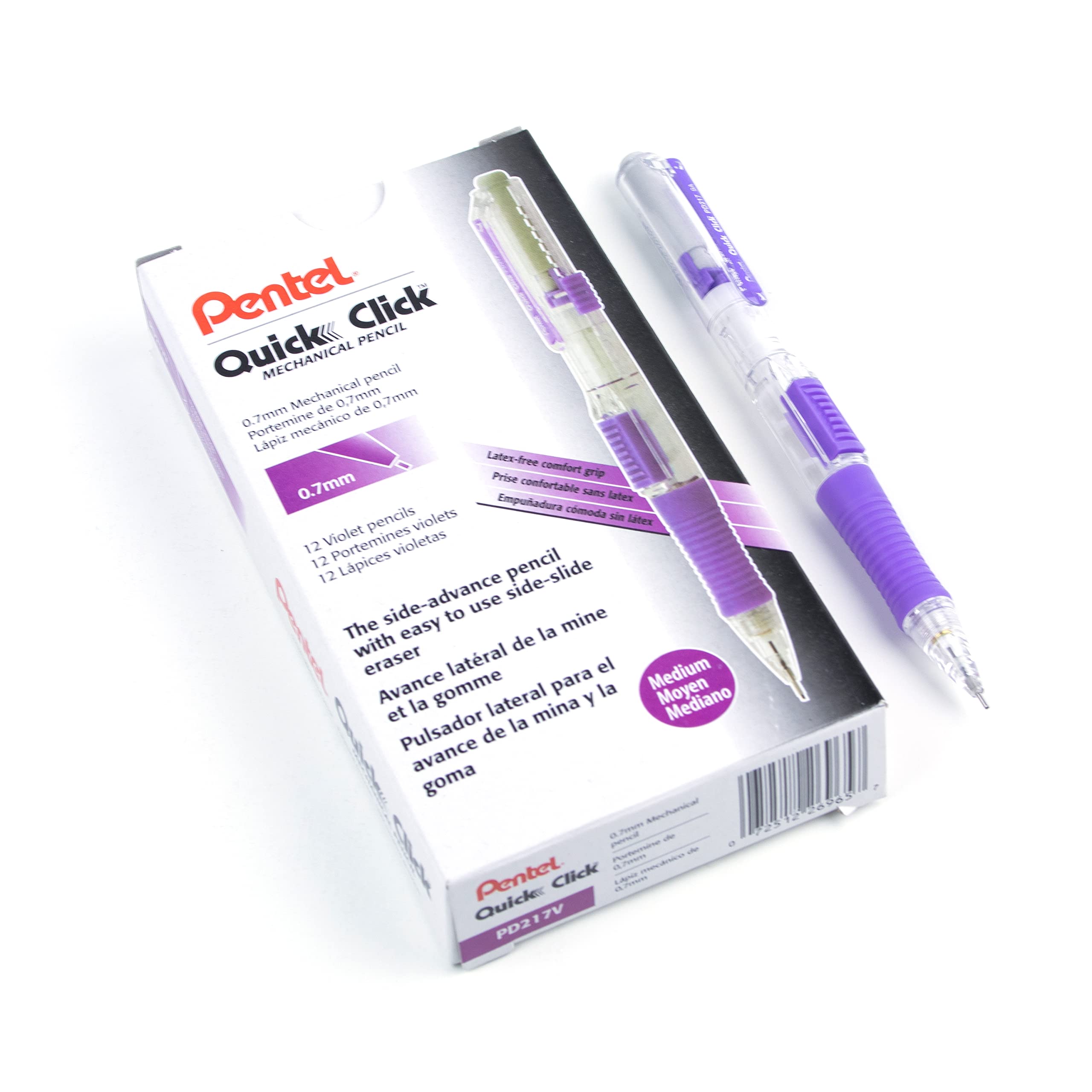 Pentel QUICK CLICK 0.7mm Mechanical Pencils - 12 Pack Violet Barrel Retractable Writing Tools (PD217V) for School, Office & Sketching