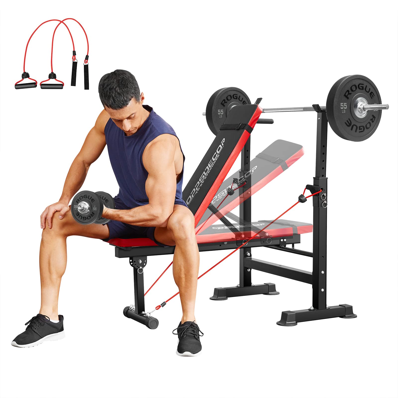 Foldable Adjustable Weight Bench Set 330lbs for Full Body Workout & Home Gym