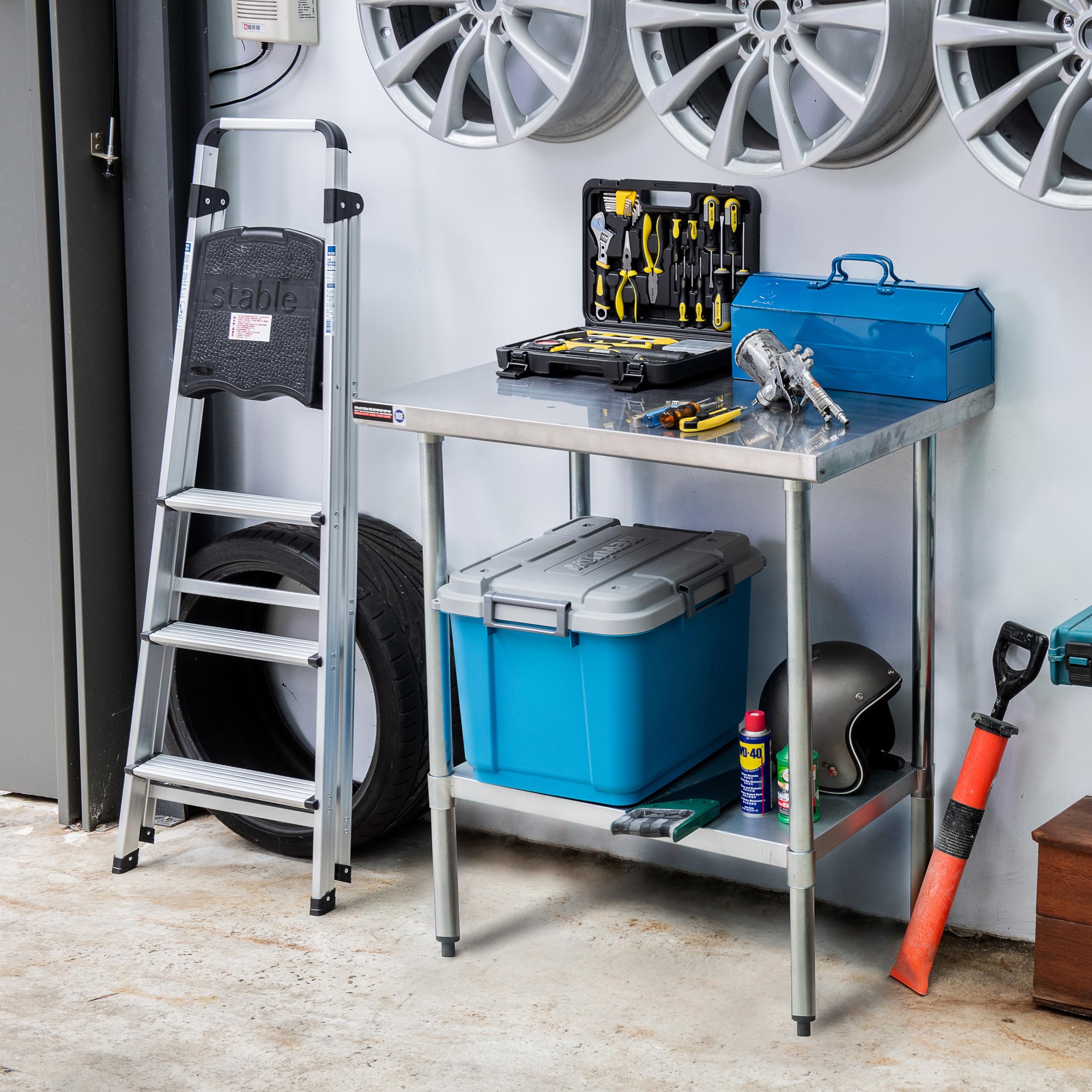 DuraSteel 24x30 Stainless Steel Kitchen Island with Under Shelf - NSF Certified Commercial Outdoor Grill Table & Microwave Stand - Heavy Duty Metal Utility Cart for Restaurant, Laundry Room, Kitchen & Garage - Perfect for Food Prep, Grilling & Storage