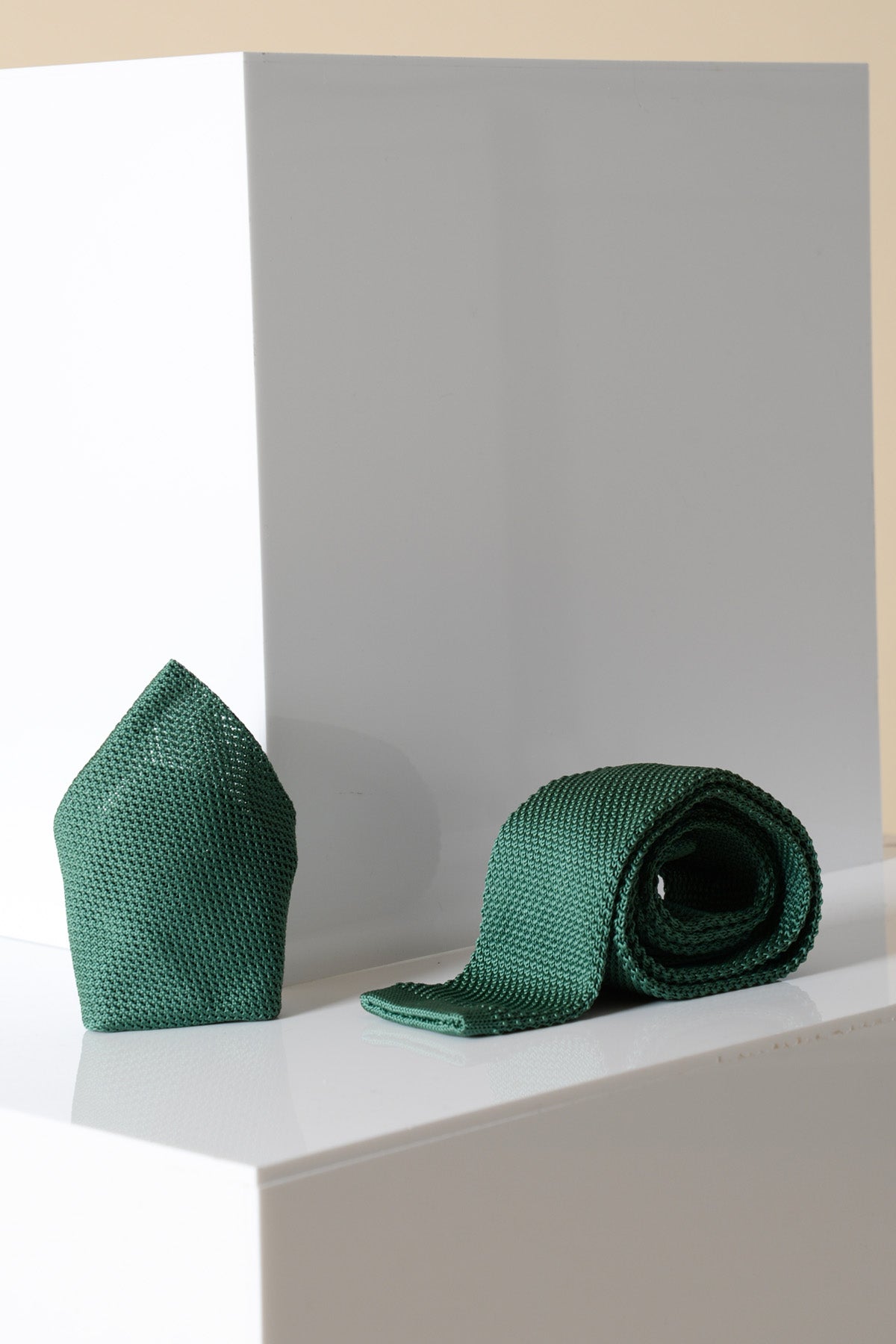 KT Olive Knitted Tie & Pocket Square Set - Premium Men's Accessories for Weddings, Business & Formal Events