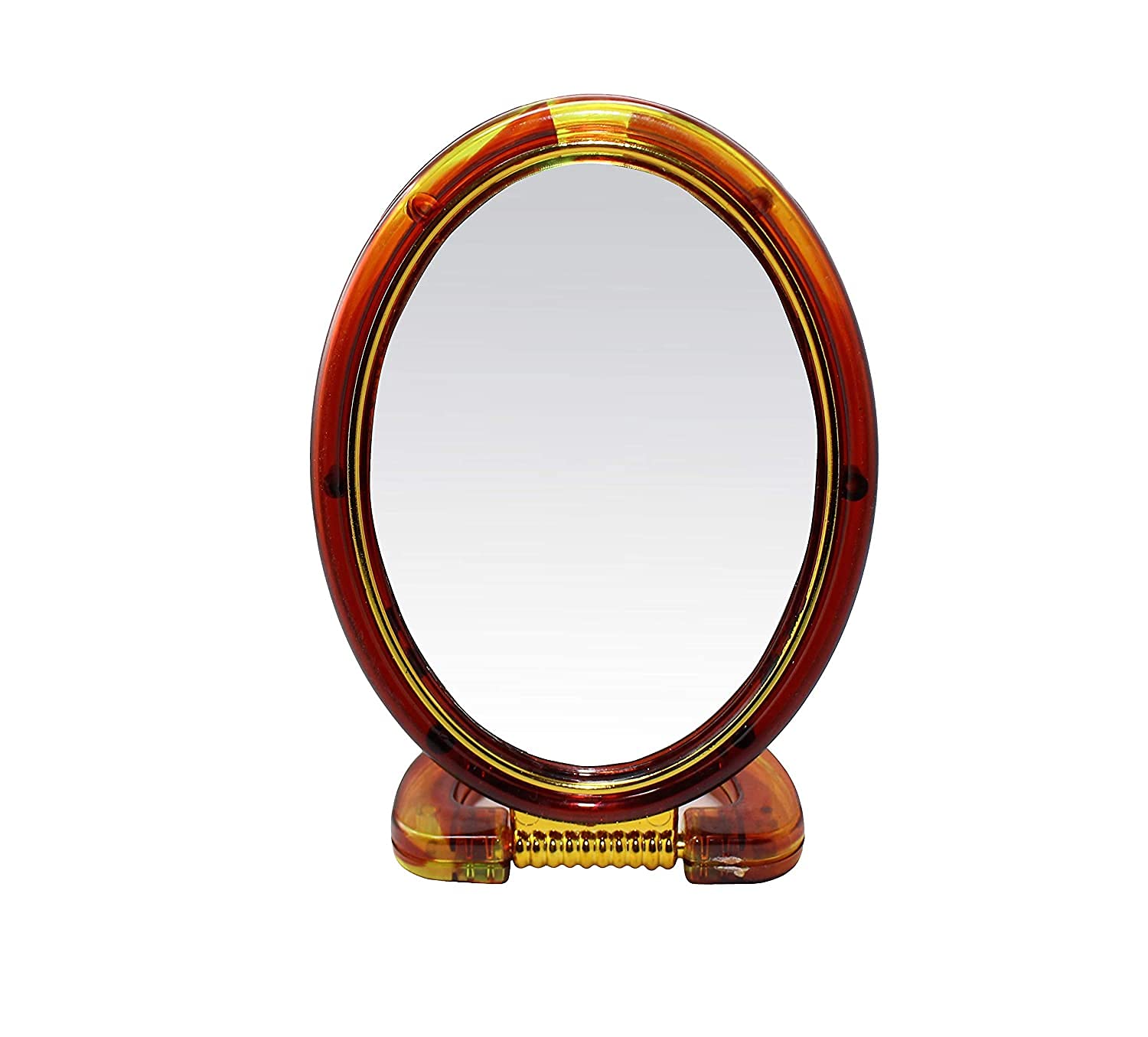 APOEM Double-Sided Oval Magnifying Makeup Mirror with Stand - 1X/10X Magnification, Adjustable Tilt, Portable Cosmetic Mirror for Makeup Application, Eyebrow Tweezing & Skincare (Brown) - Perfect for Vanity, Bathroom & Travel Beauty Essentials