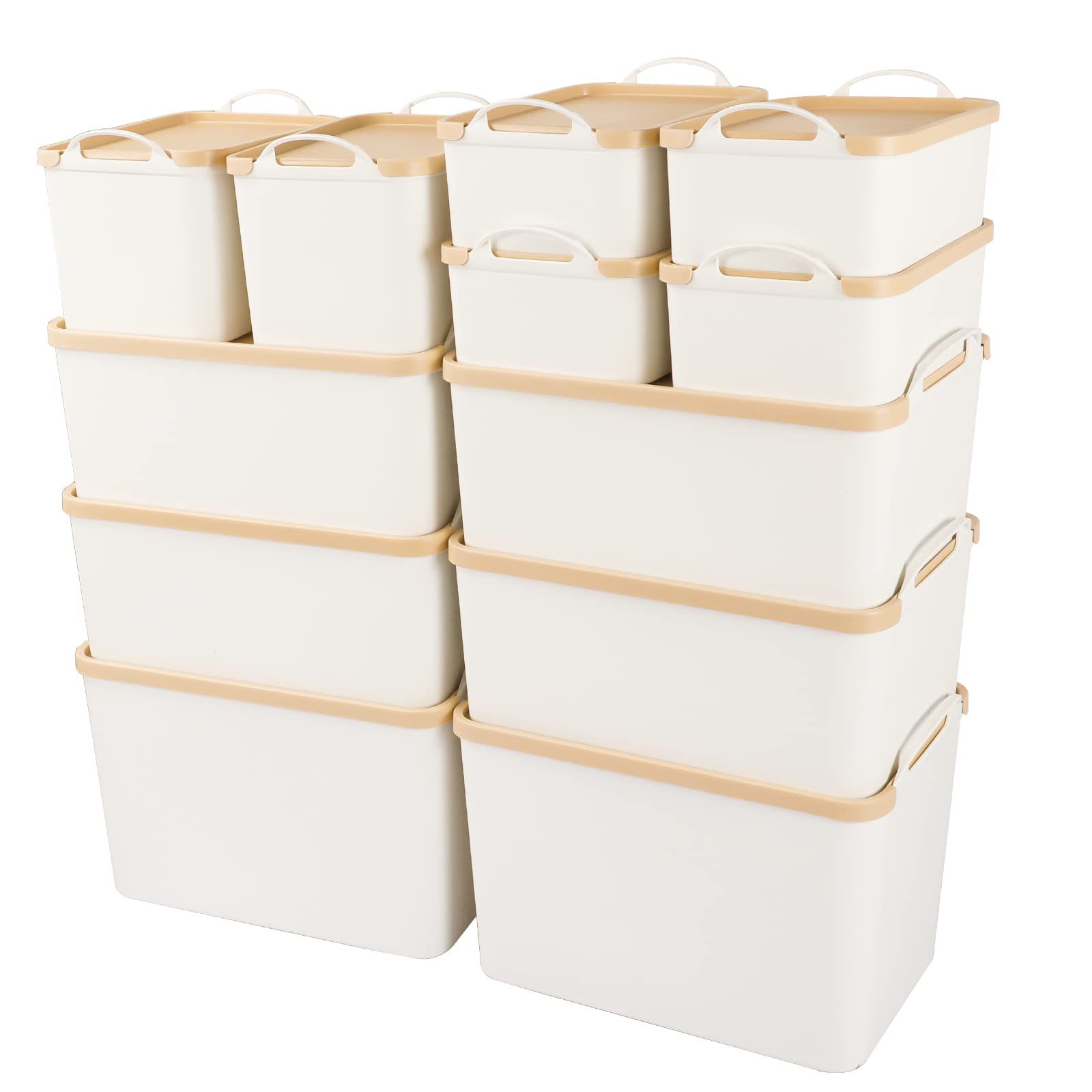 ANMINY 12-Piece Plastic Storage Bins with Lids - Large White Organizing Containers for Closet, Shelves, Drawers & Home Office | Perfect for Clothes, Toys, Office Supplies & Craft Storage