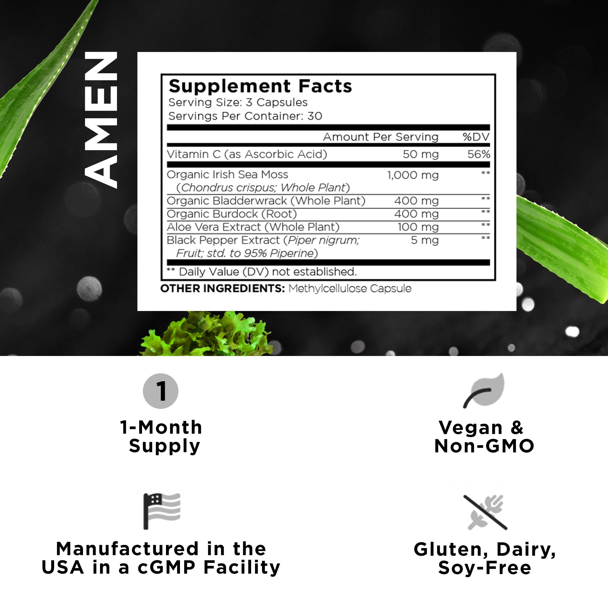 Codeage Amen Sea Moss Seaweed Superfood Supplement - Organic Irish Moss Powder for Immune Support, Gut Health & Energy Boost - Vegan, Non-GMO, Gluten-Free - Perfect for Smoothies, Teas & Wellness Drinks