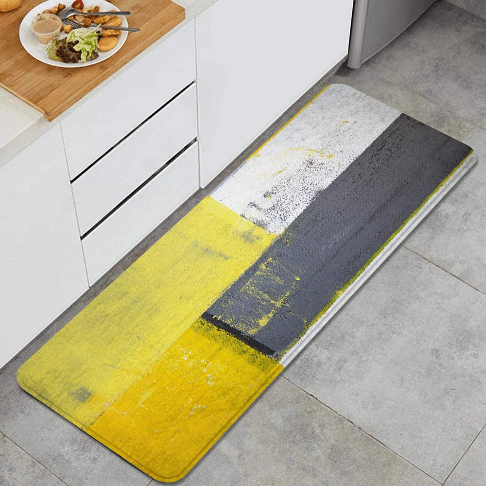 VANKINE Anti-Fatigue Kitchen Mat with Cushioned Support - Abstract Pale Yellow Square Print Non-Slip Floor Rug for Kitchen, Entryway, Laundry Room - Comfortable Standing Mat for Cooking, Dishwashing & Indoor/Outdoor Use