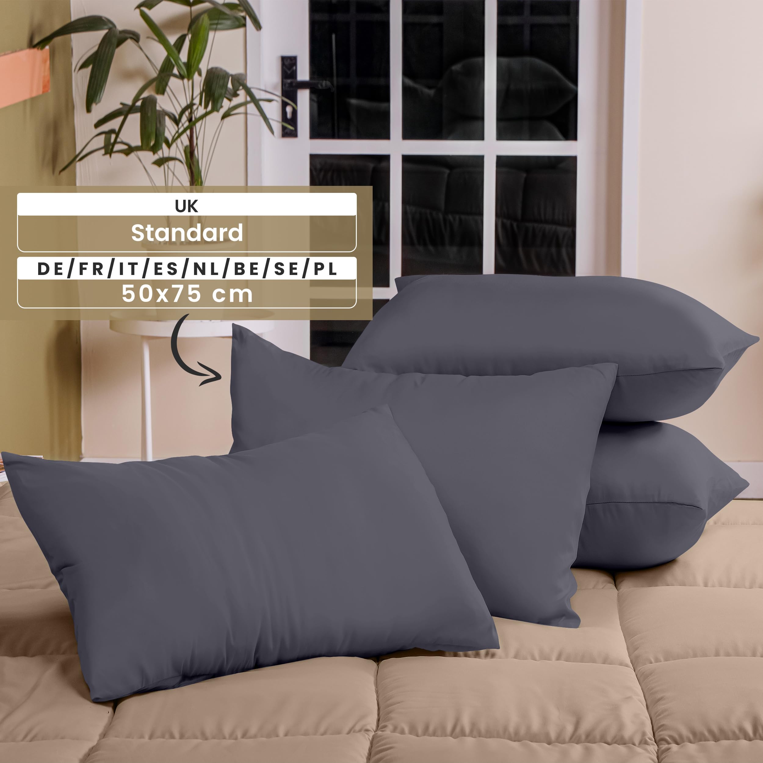 Utopia Bedding 4 Pack Standard Pillow Cases 20x30 Inches (50x75 cm) - 100% Brushed Microfiber Pillow Covers with Envelope Closure - Wrinkle, Fade & Stain Resistant - Grey - Perfect for Home, Hotel & Guest Room Use