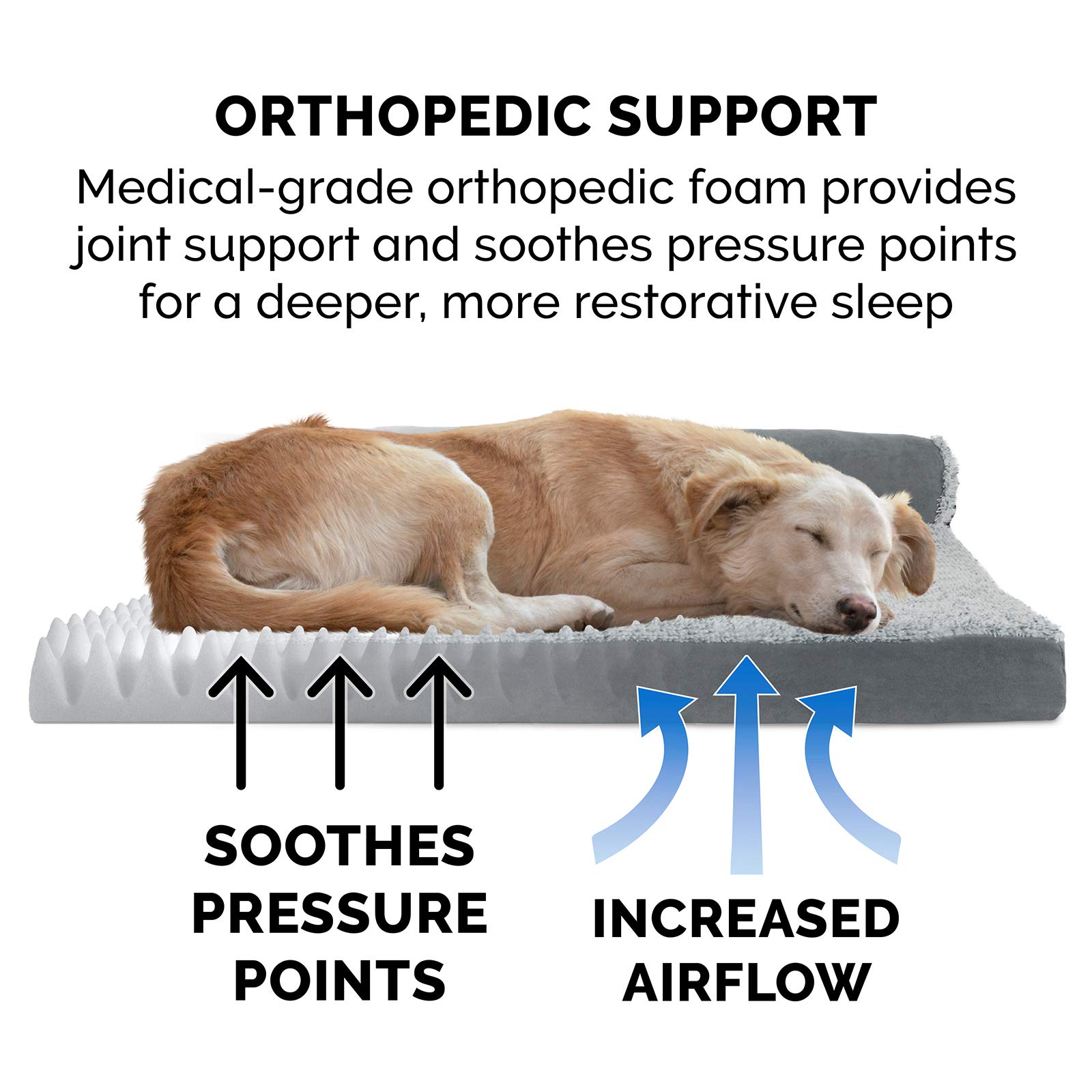 Furhaven Orthopedic Dog Bed for Large Dogs - Washable Cover, Up to 95 lbs - Plush Faux Fur & Suede - Perfect for Living Room or Bedroom