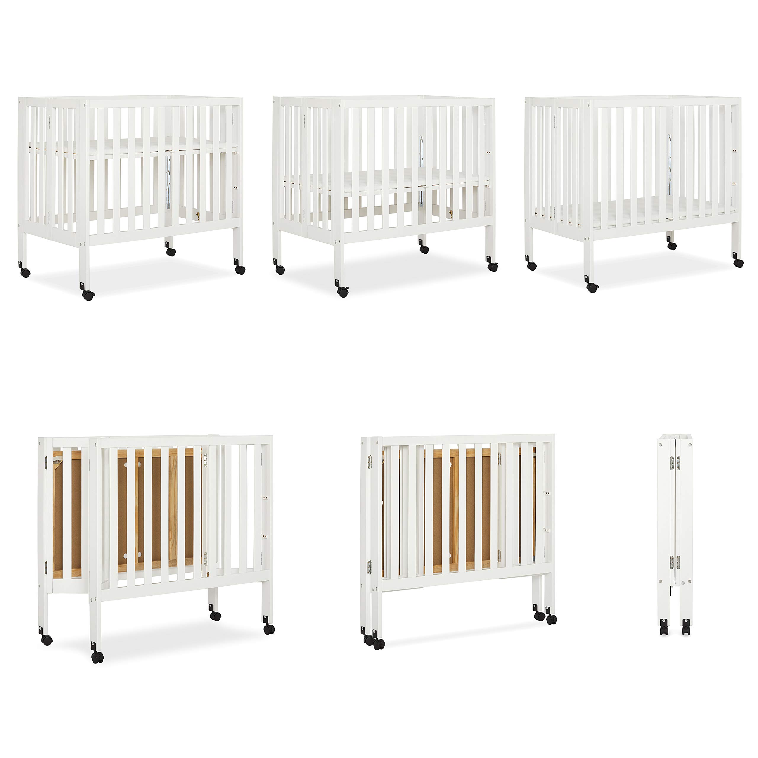 Dream On Me Jett Non-Full Size Folding Convertible Crib - Lightweight Portable Baby Crib with 3 Adjustable Mattress Heights | Easy Fold Travel Crib for Nursery & On-the-Go | Includes 1.5