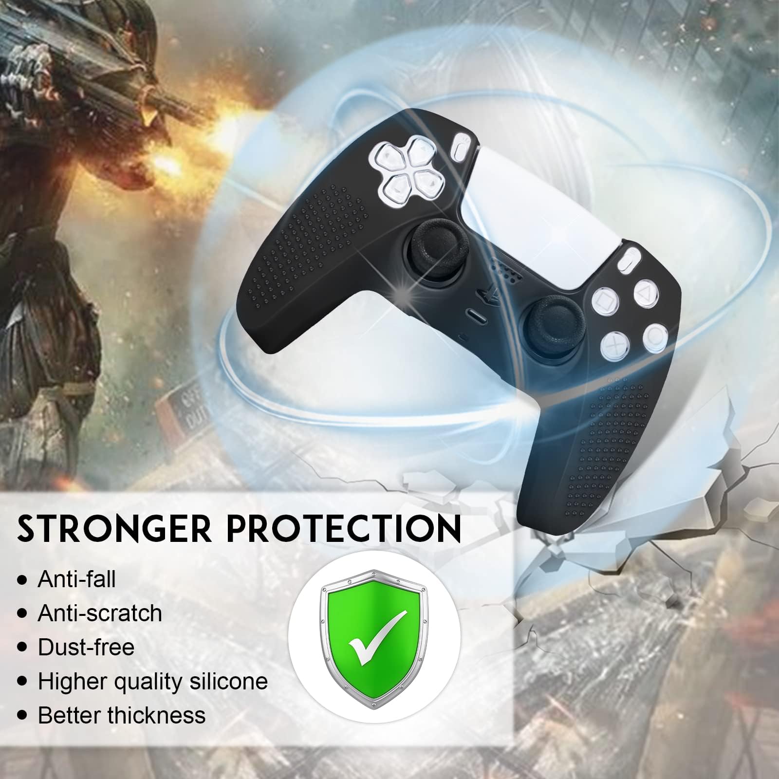 SIKEMAY 2Pcs Anti-Slip Silicone PS5 Controller Cover with 8 Grips - Protective Skin Case for PlayStation 5 Controller (Black) | Perfect for Gaming, Long Sessions & Enhanced Grip Comfort
