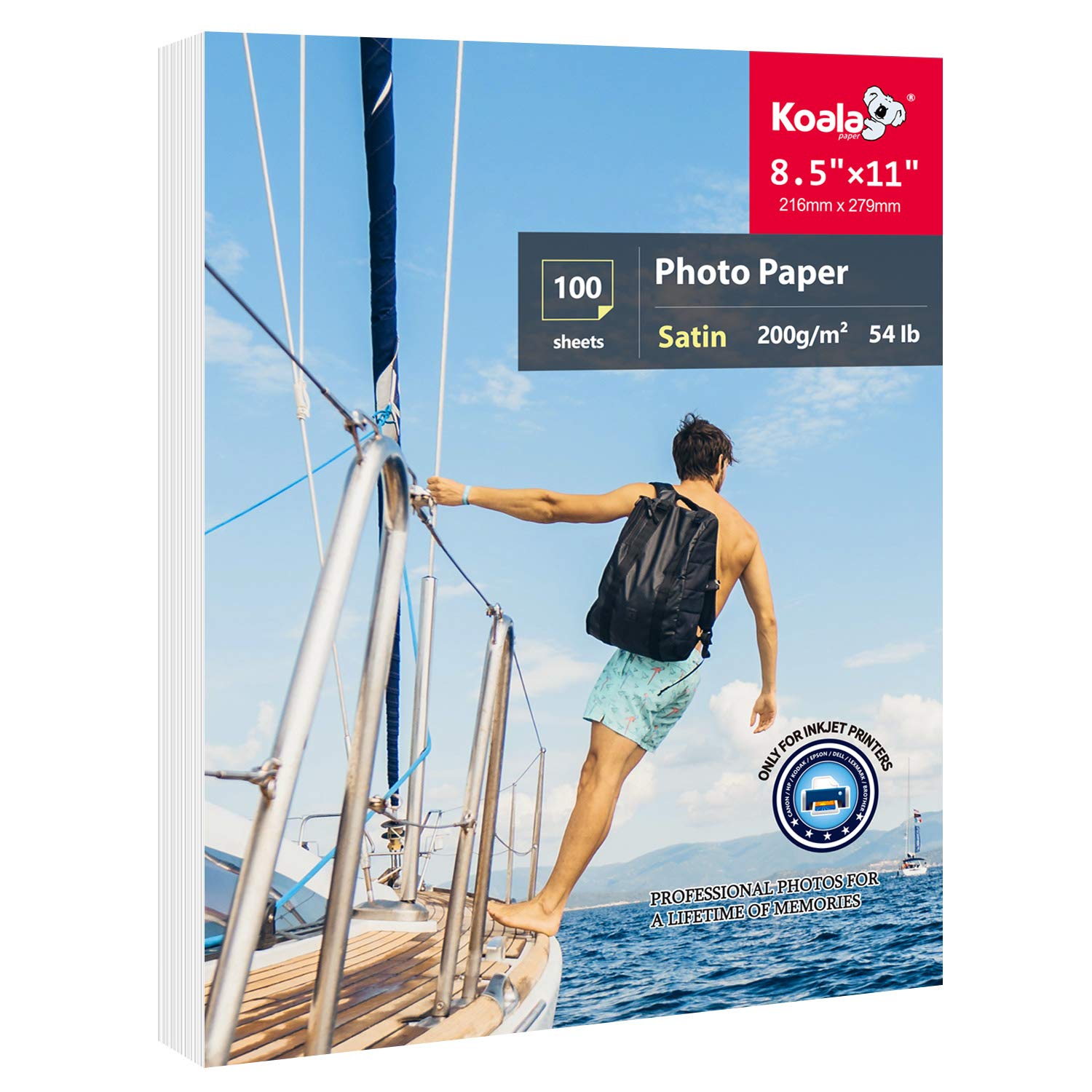 Premium Koala Thin Photo Paper for Inkjet Printers - 8.5x11 Inch, 200gsm Satin Finish, 100 Sheets - Ideal for Professional Photos, Greeting Cards & Scrapbooking Projects
