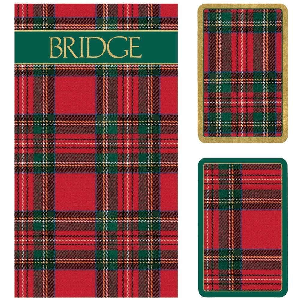 Caspari Plaid Bridge Gift Set - 2 Decks of Playing Cards & 2 Score Pads - Perfect for Bridge Games, Family Game Nights, and Holiday Gifts