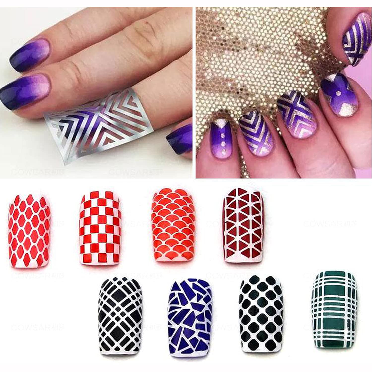 24 Sheets Holographic Glitter Nail Art Stickers - Floral, Leaf & Heart Designs for Manicure Decoration | DIY Nail Art Supplies for Women | Perfect for Home, Salon & Party Nail Styling