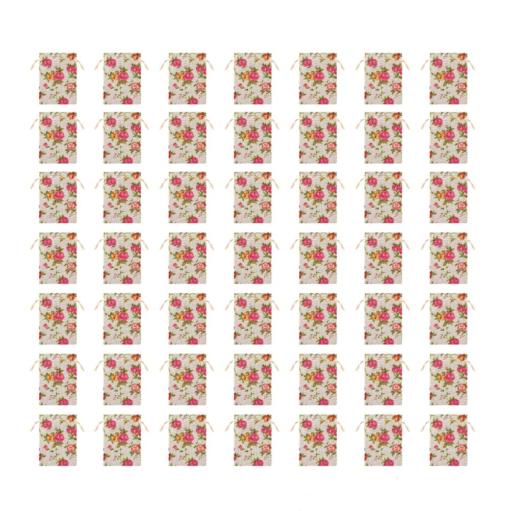 50pcs Rose Pattern Jewelry Storage Bags - Drawstring Pouches for Earrings, Necklaces & Rings - Wedding Gift Bags & Travel Organizer - Portable Hoppocket for Bridal Party, Jewelry Display & Craft Storage
