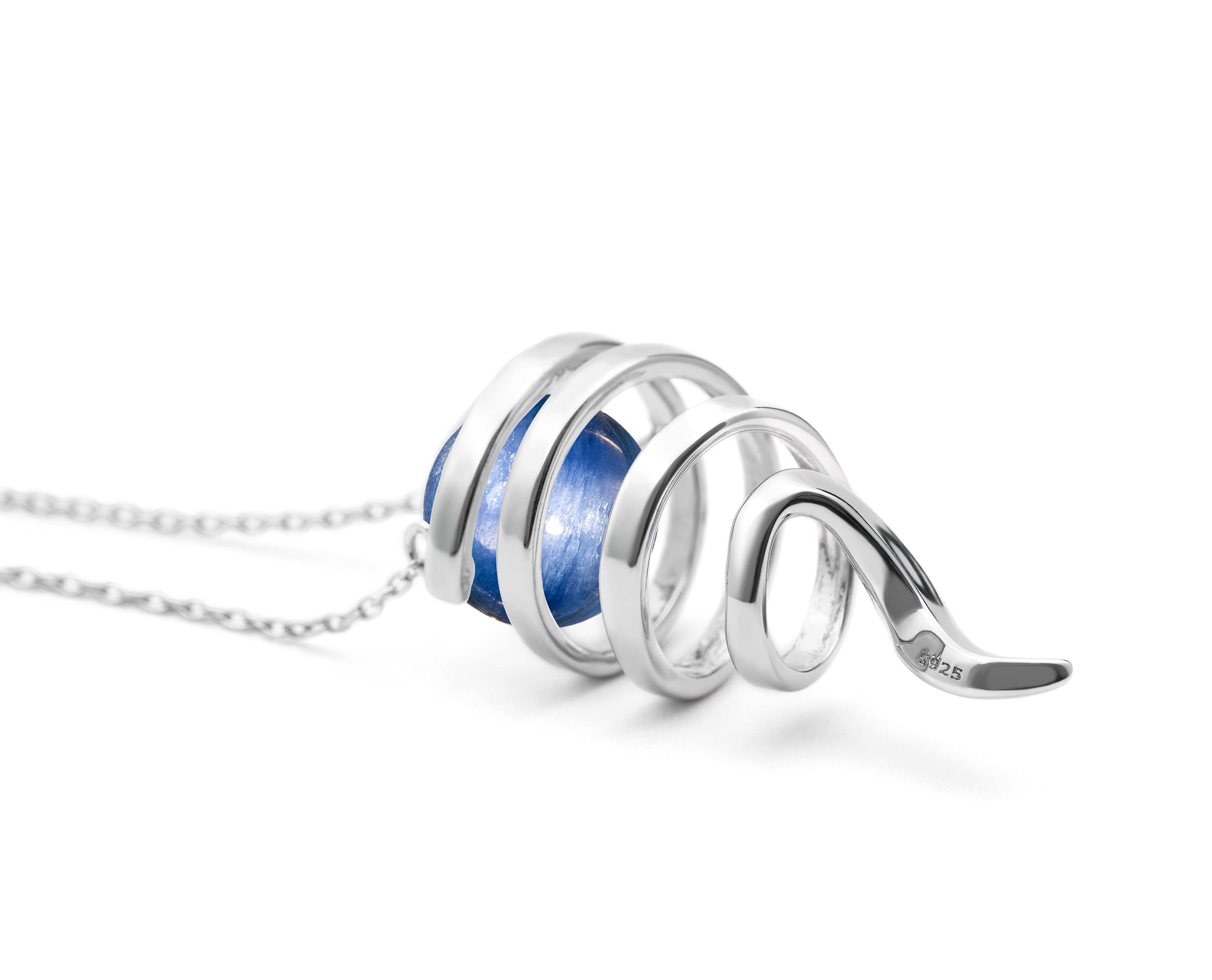 Kyanite Sapphire Blue Pendant Necklace - September Birthstone Silver Chain Jewelry for Women - Modern Minimalist Drop Necklace for Everyday Wear & Special Occasions
