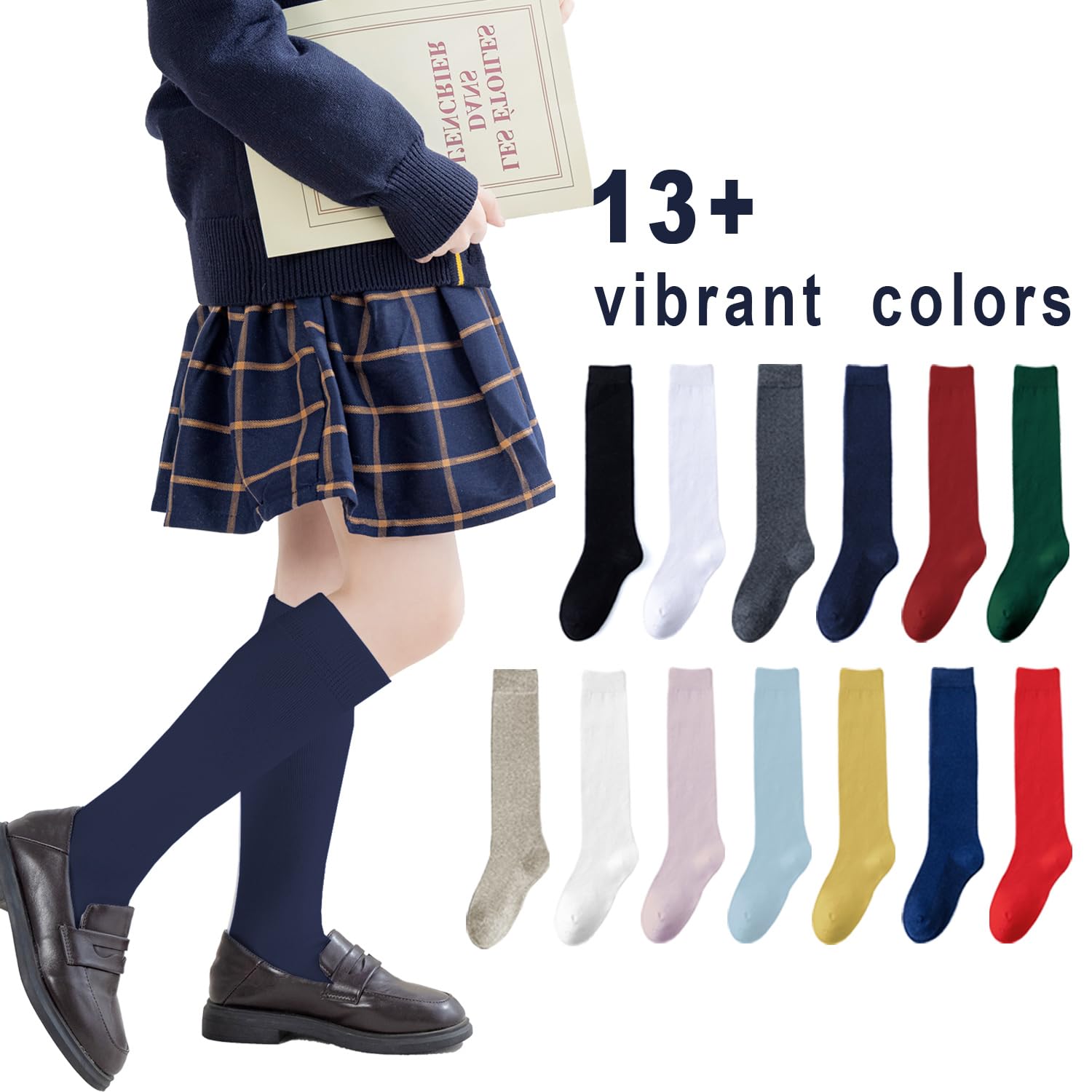 EPEIUS Girls & Boys Knee High Socks - 3/5 Pack Seamless Cotton School Uniform Socks for Kids - Over The Calf Socks for School, Sports & Daily Wear