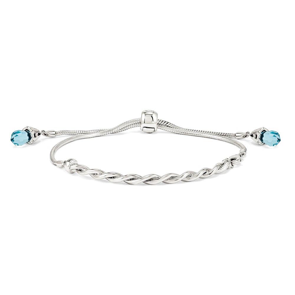 Black Bow Sterling Silver Blue Crystal Bracelet for Women - Elegant Gift