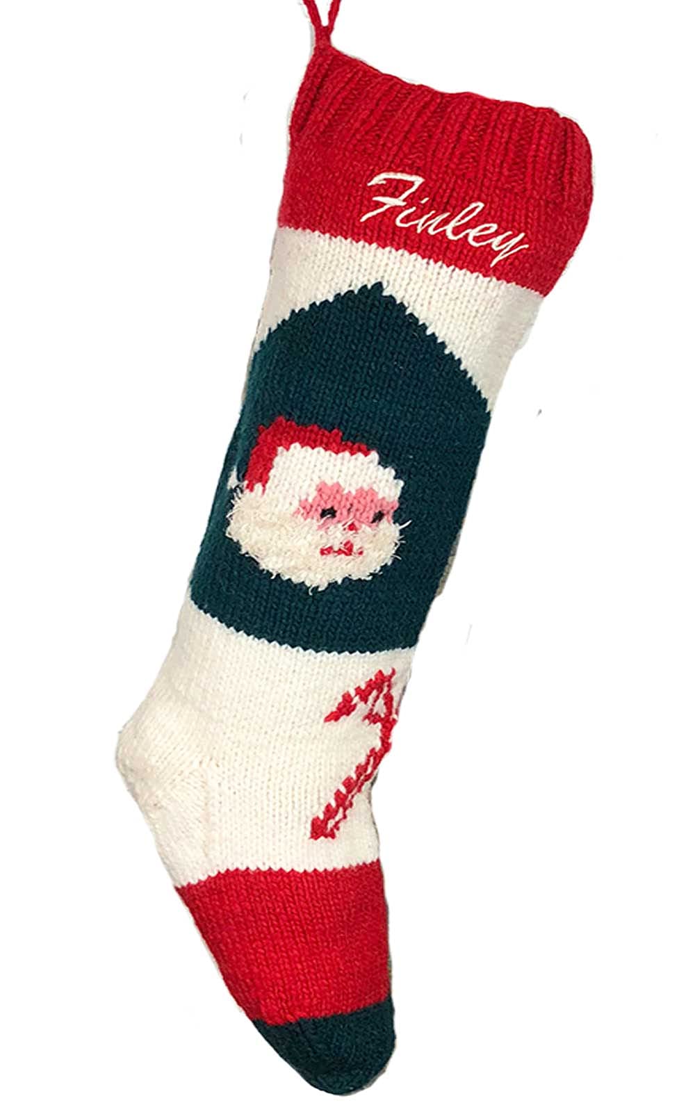 Hand Knit Personalized Christmas Stocking with Santa Design - Perfect for Holiday Decorations, Fireplace Mantel, and Festive Gift Giving