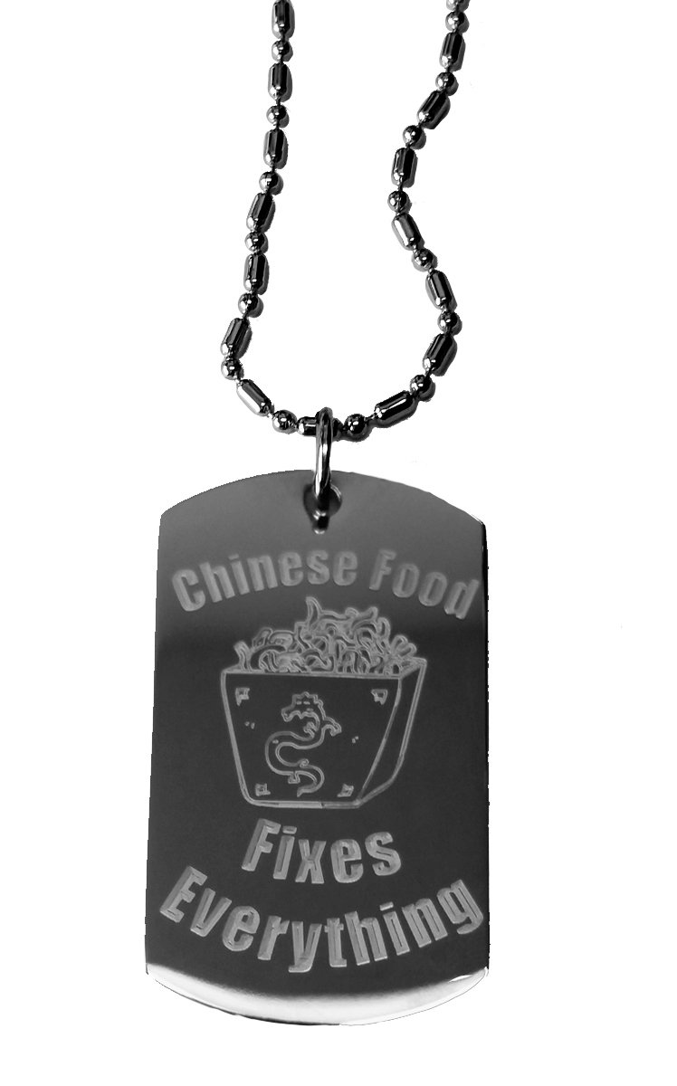 Stylish Military Dog Tag Necklace with Metal Chain - Perfect for Travel, Fashion & Everyday Wear | Chinese Food Inspired Design