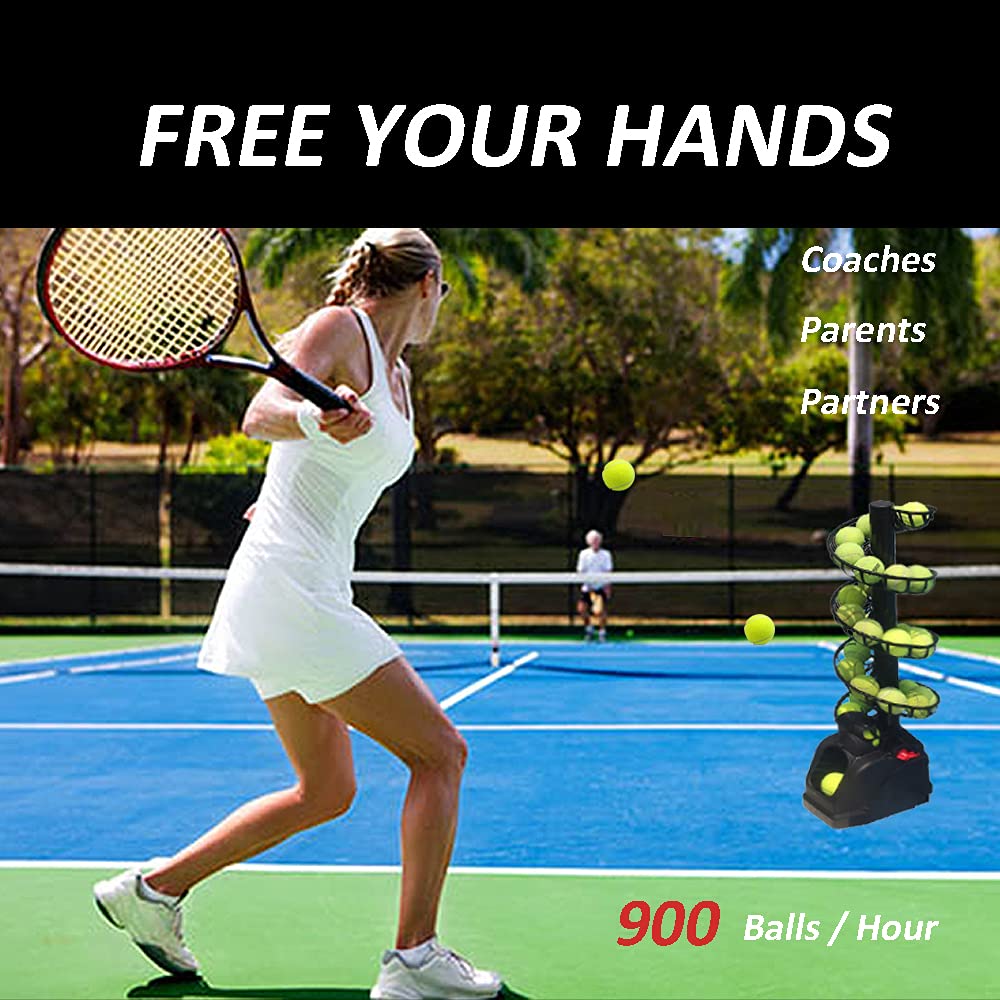Best Tennis Ball Machine - Lightweight Automatic Serving & Tossing Machine with 30 Balls (Plug-in & Battery Powered) | Perfect for Backyard Practice, Coaching, and Solo Training