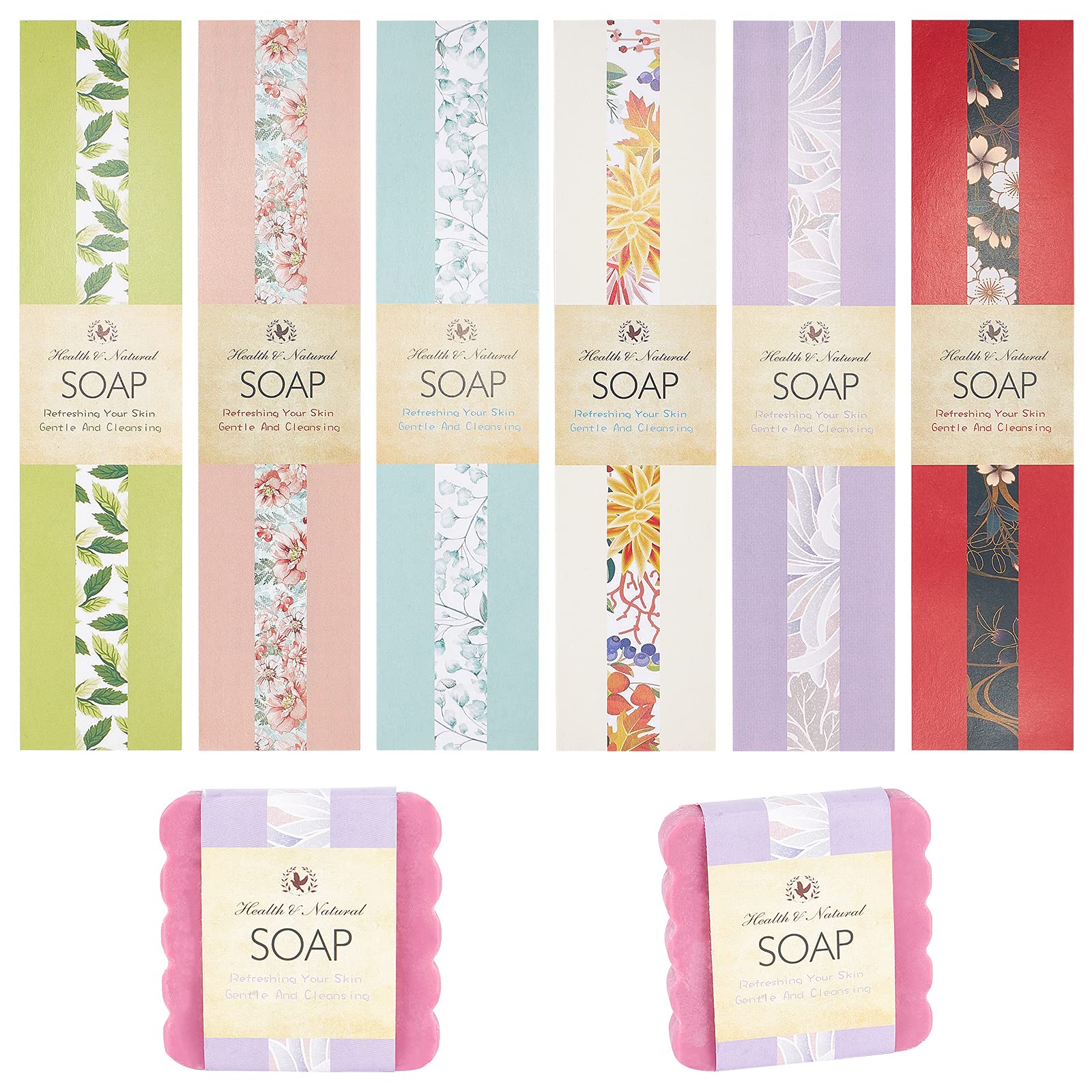 AHANDMAKER 60 Pcs Soap Wrappers - 6 Color Handmade Soap Packaging Cards, Eco-Friendly Soap Sleeves & Tags for Homemade Soap Bars - Perfect for Craft Shows, Farmers Markets & Gift Packaging