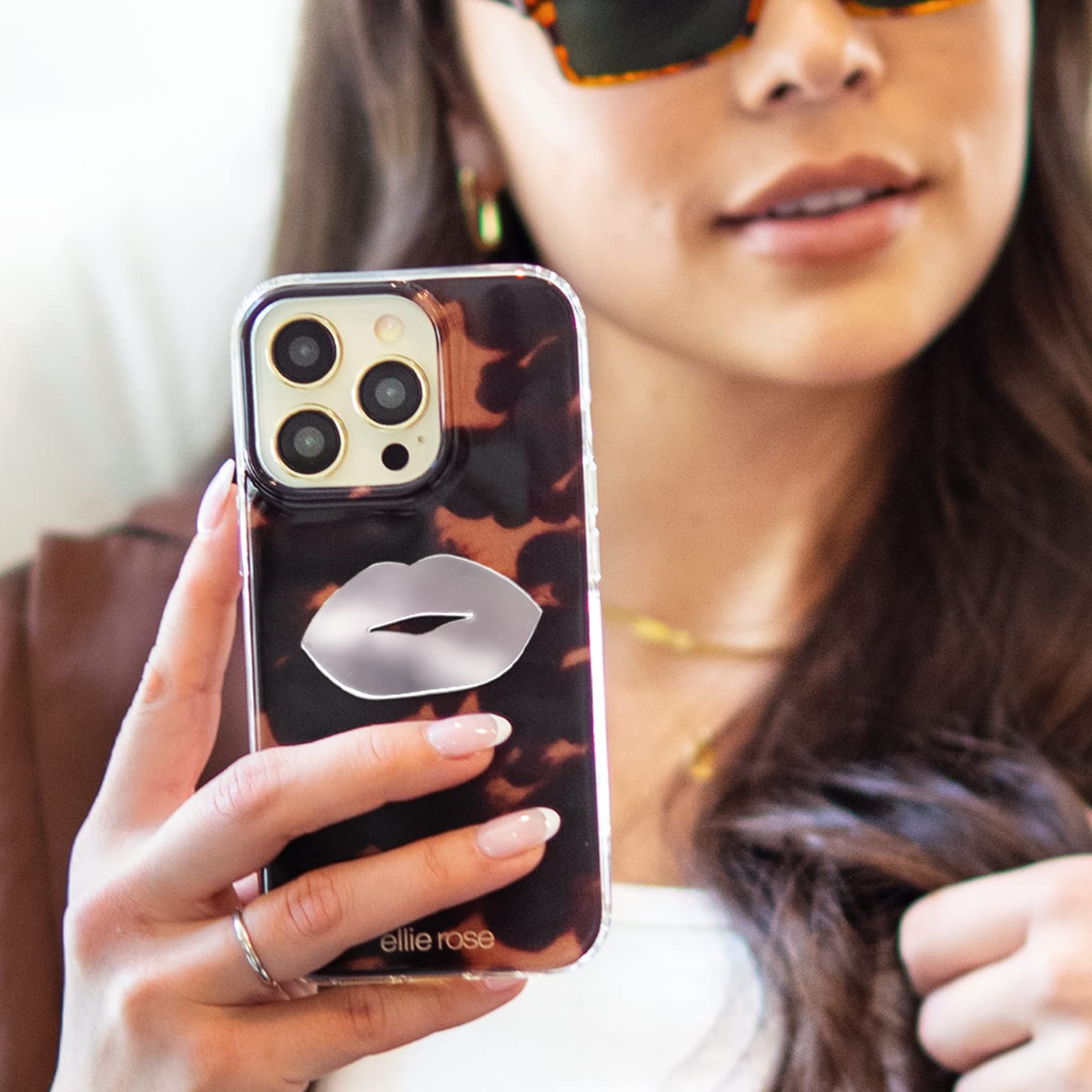 Ellie Rose Mirror Decal for Smartphone - Self-Adhesive Lips Mirror Phone Charm Sticker - Perfect for Selfies, Makeup Touch-Ups & Phone Decoration