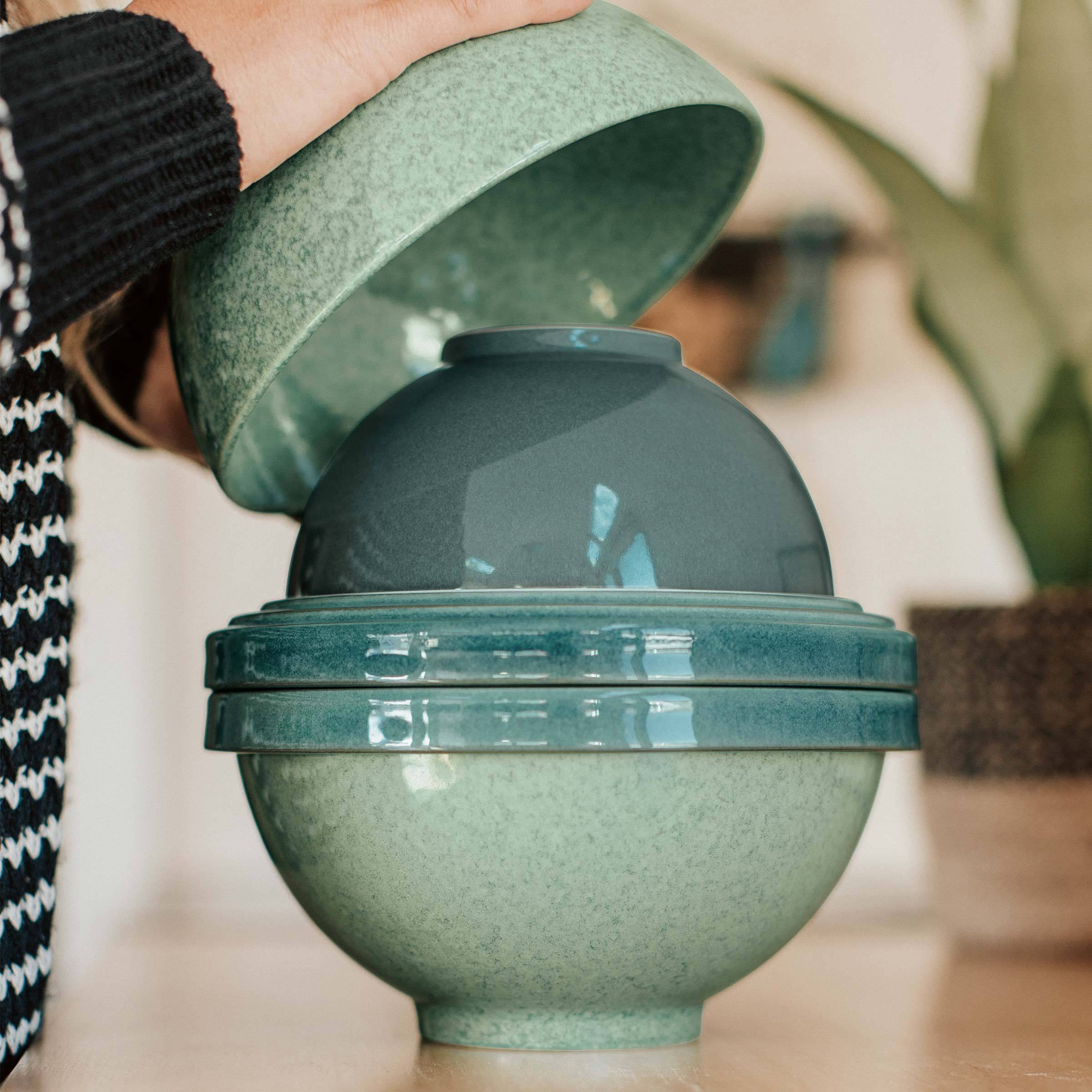 Luna Green 8-Piece Dinnerware Set - Elegant Porcelain Plates, Bowls & Mugs - Perfect for Family Dinners, Entertaining Guests & Daily Use