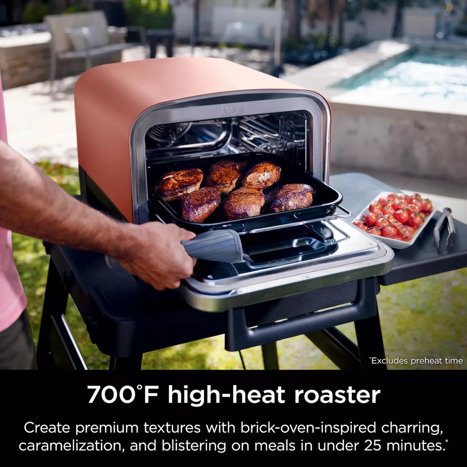 Ninja Woodfire Outdoor Pizza Oven - 8-in-1 Portable Electric Roaster & BBQ Smoker with 700°F Heating, 5 Artisan Pizza Settings, Includes Flavored Wood Pellets (Pine Green, Renewed) - Perfect for Backyard Parties, Camping & Outdoor Cooking
