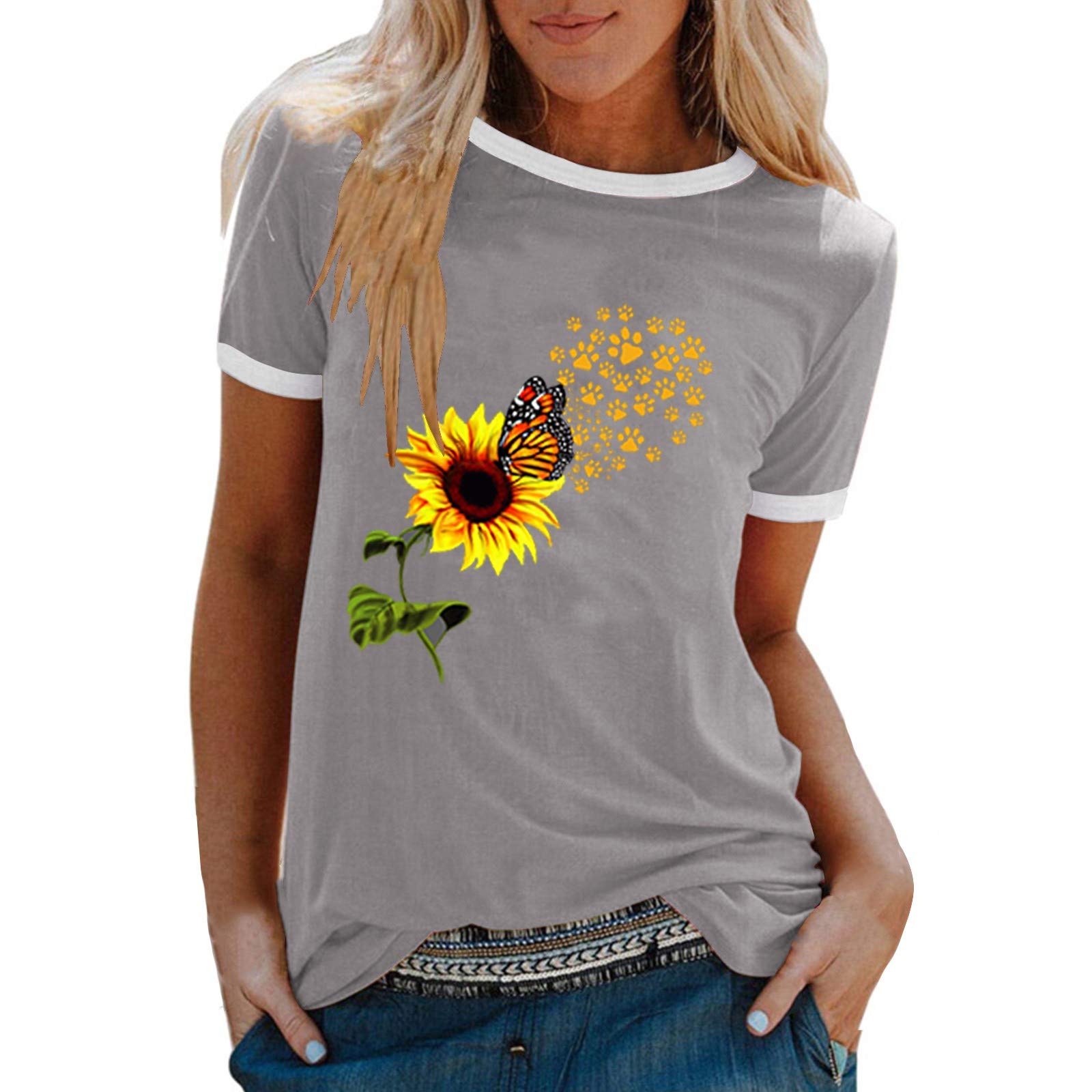 Women's Plus Size Color Block Short Sleeve Graphic T-Shirt - Crewneck Casual Loose Fit Summer Top for Everyday Wear & Outings